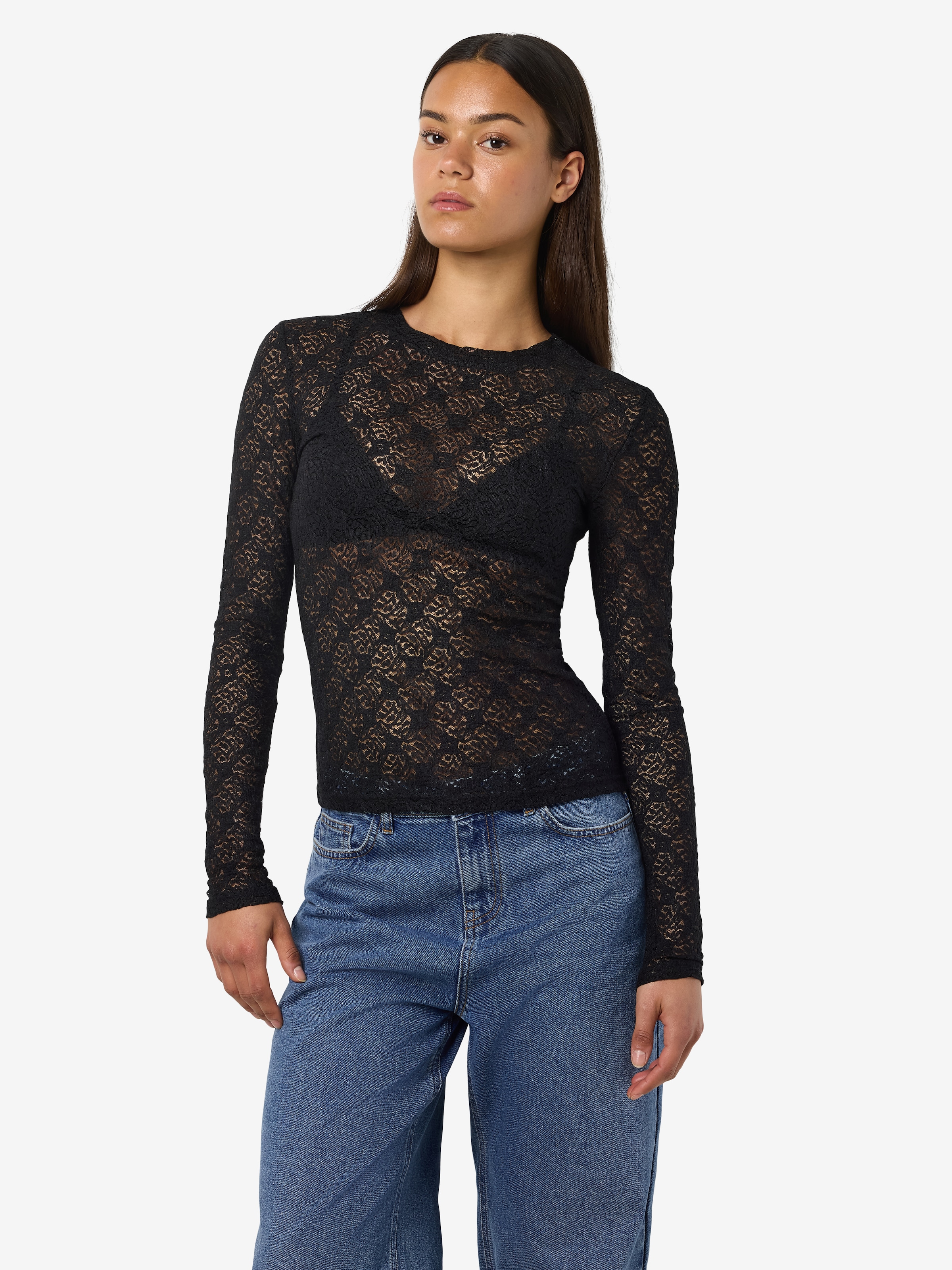 Noisy may Spitzenshirt "NMJUDITH L/S LACE TOP NOOS" Kunstfaser, regular fit günstig online kaufen