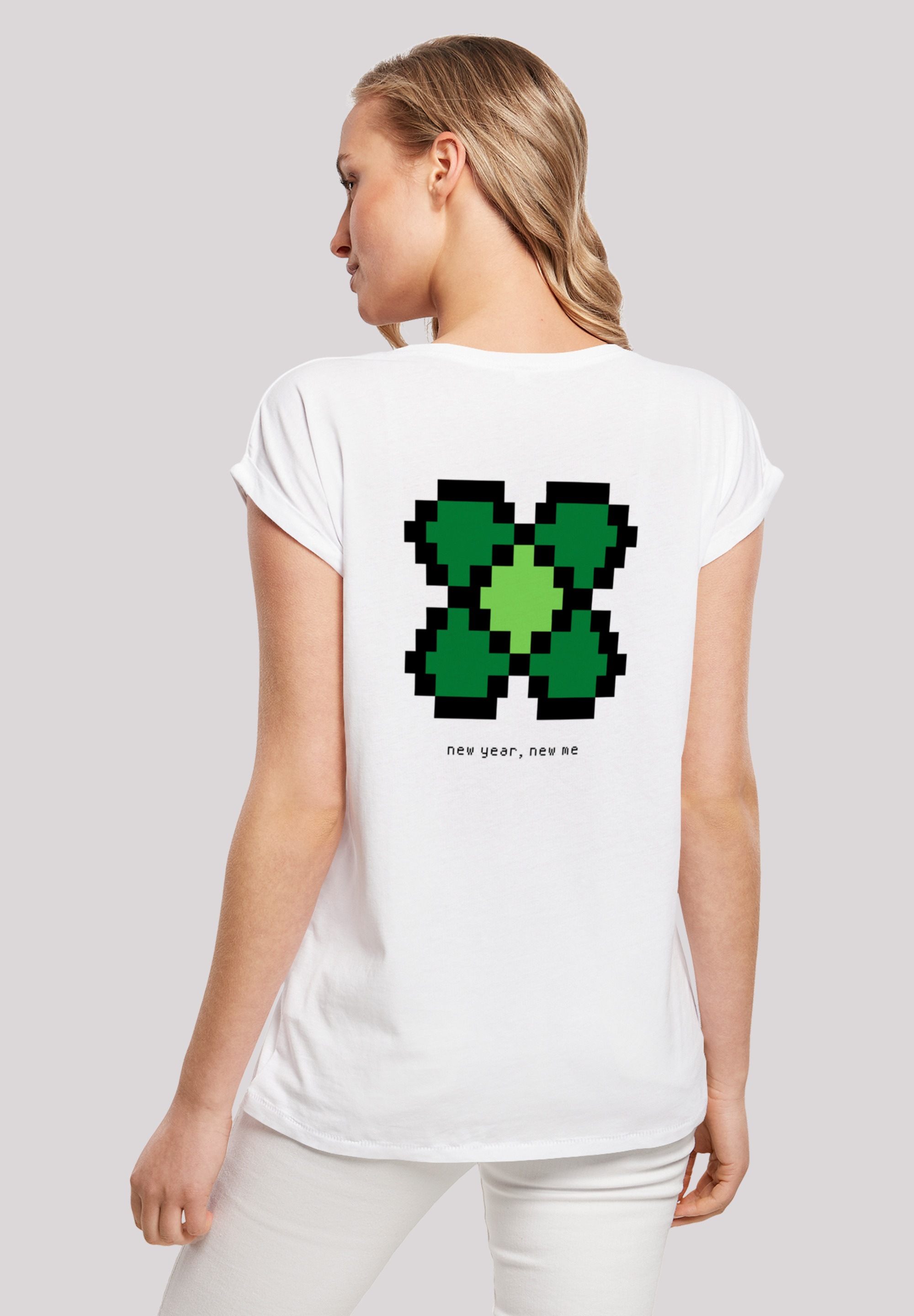 F4NT4STIC T-Shirt »Silvester Happy New Year Pixel Kleeblatt«, Print