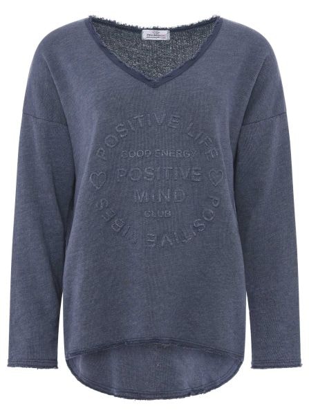 Zwillingsherz Sweatshirt »"Positive Mind"«, Mit V-Ausschnitt im Used Look und Stempeldruck
