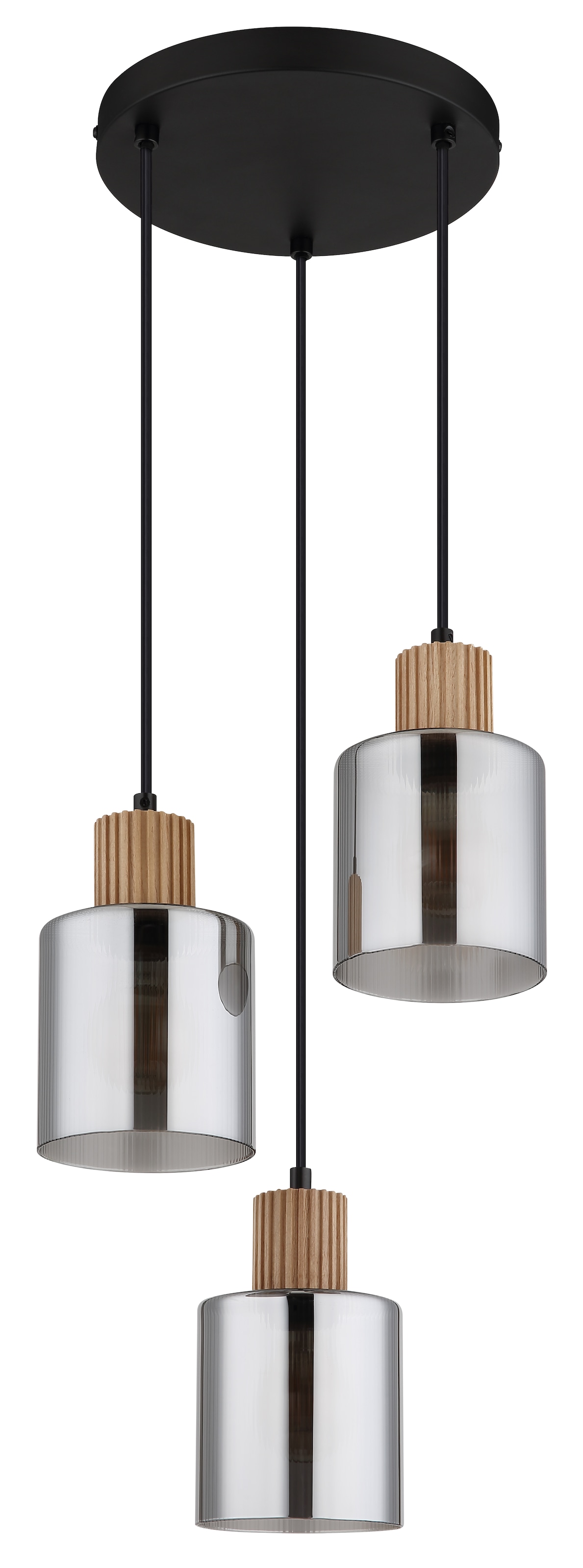 GLOBO LIGHTING Hängeleuchte »ALEIDIS« E27 1 Stk. Hängeleuchte Schwarz/Holz, Rauchglas, ø 30 cm, E27