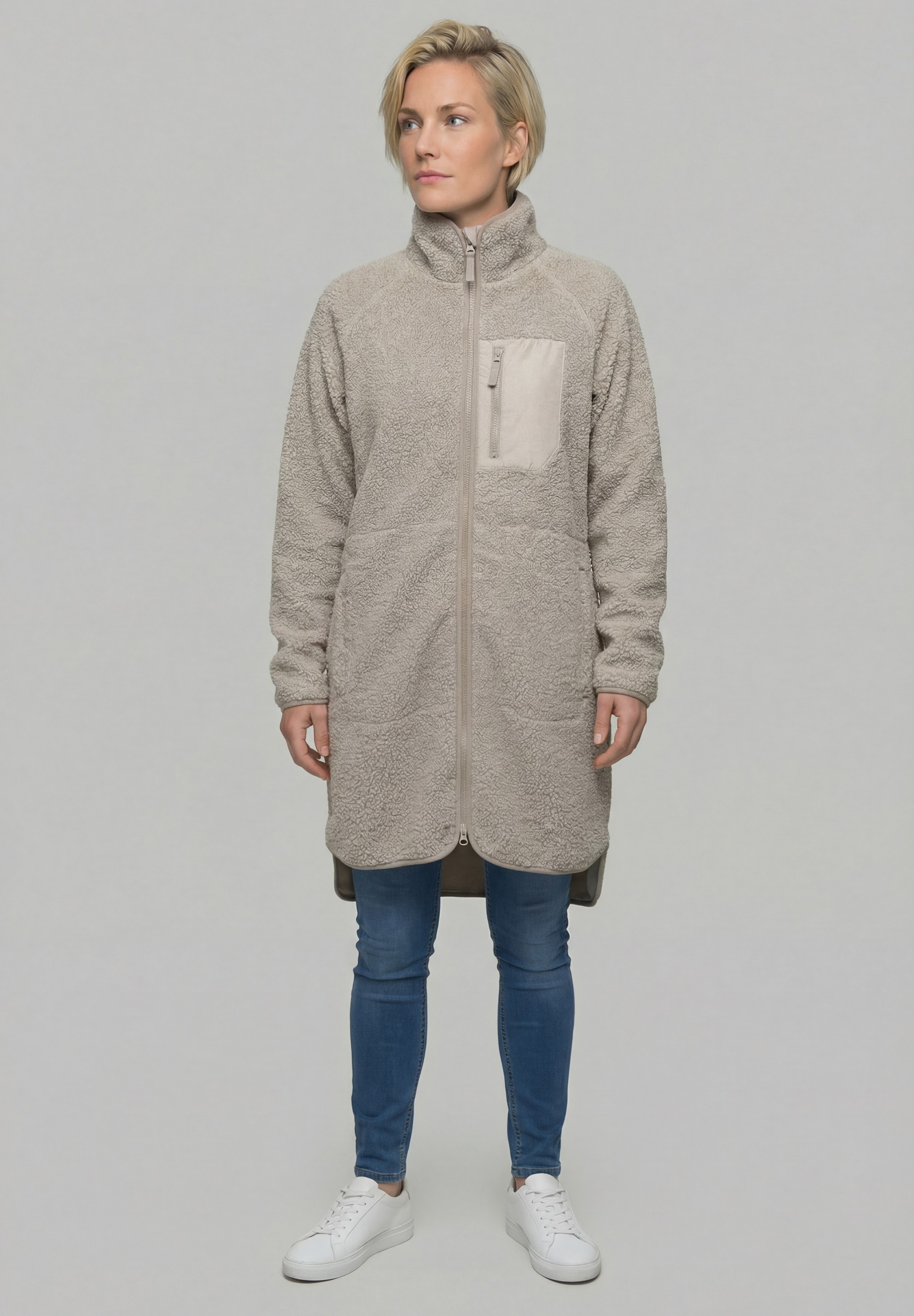 Derbe Fleecejacke »Kuschelby Long« ohne Kapuze Fleecejacke, lang, glitzernd, warm