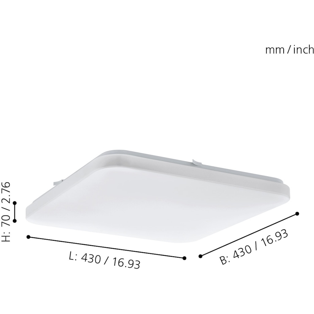 EGLO Deckenleuchte »FRANIA«, LED-Board, warmweiß, weiß / L43 x H7 x B43 cm / inkl. 1 x LED-Platine (je 33,5W, 3900lm, 3000K) - Deckenlampe - Schlafzimmerlampe - Büroleuchte - Lampe - Schlafzimmer - Flurlampe - Küchenlampe