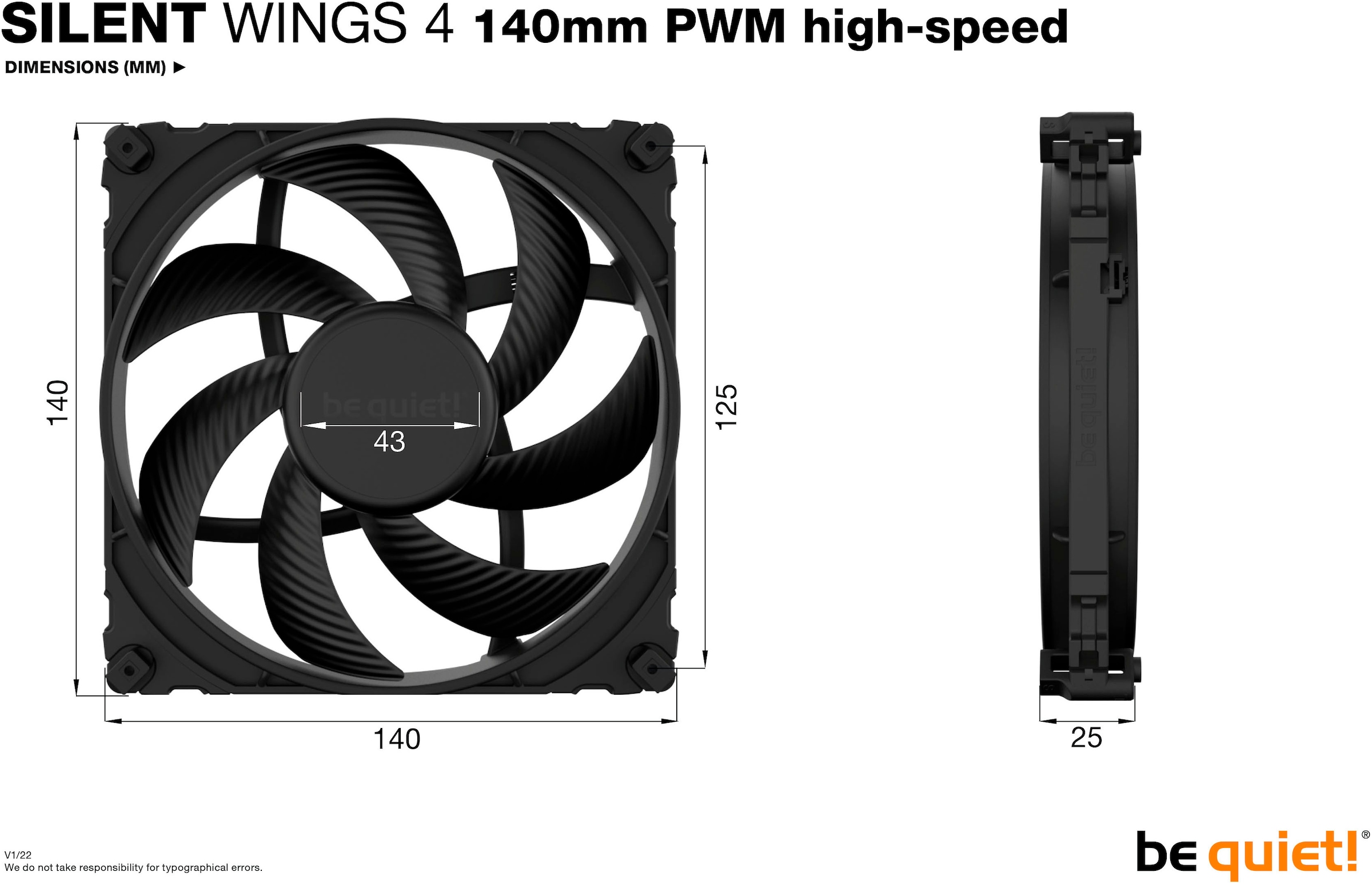 be quiet! Gehäuselüfter »SILENT WINGS 4 140 mm PWM high-speed«
