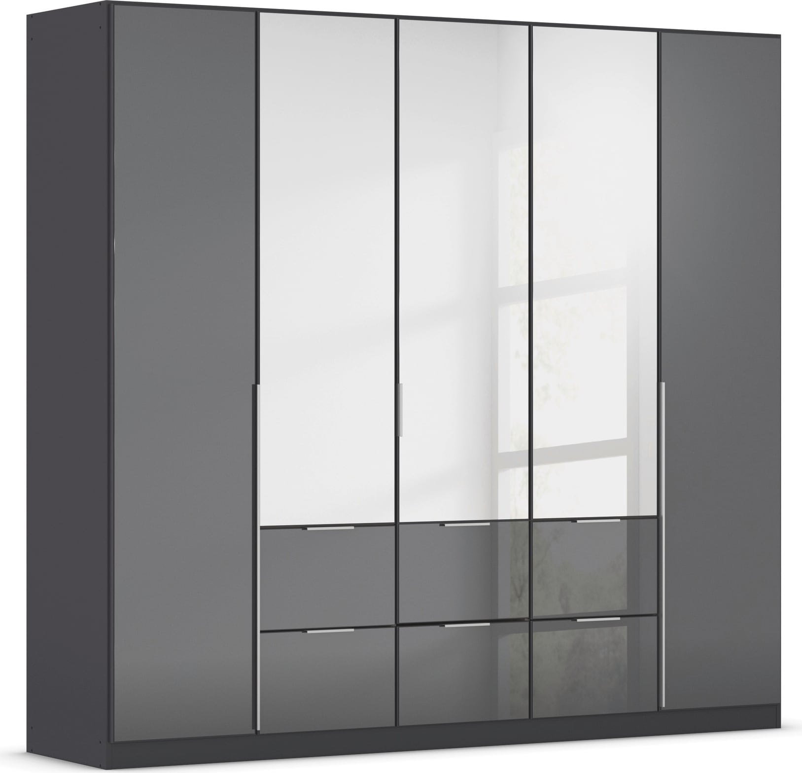 OTTO home Drehtürenschrank "Kleiderschrank Kleiderschränke Schrank Garderobe AGORDO mit Glasfront" in zwei Griff-Farben, Breiten 91-360 cm, mit Außenschubkästen, in 7 Breiten und 2 Höhen MADE IN GERMANY