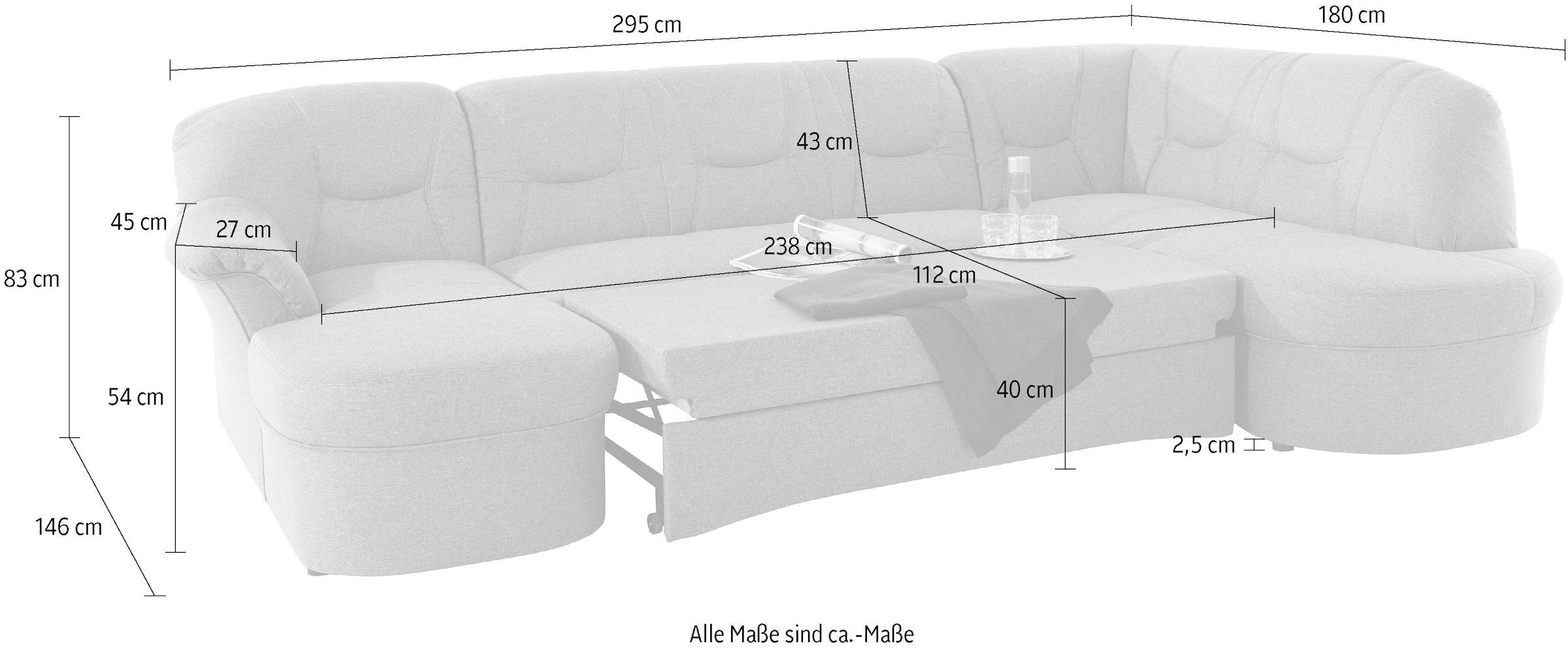 DOMO collection Wohnlandschaft »Sarafina, zeitlos und komfortabel, optional mit Federkern, U-Form«, wahlweise mit Bettfunktion