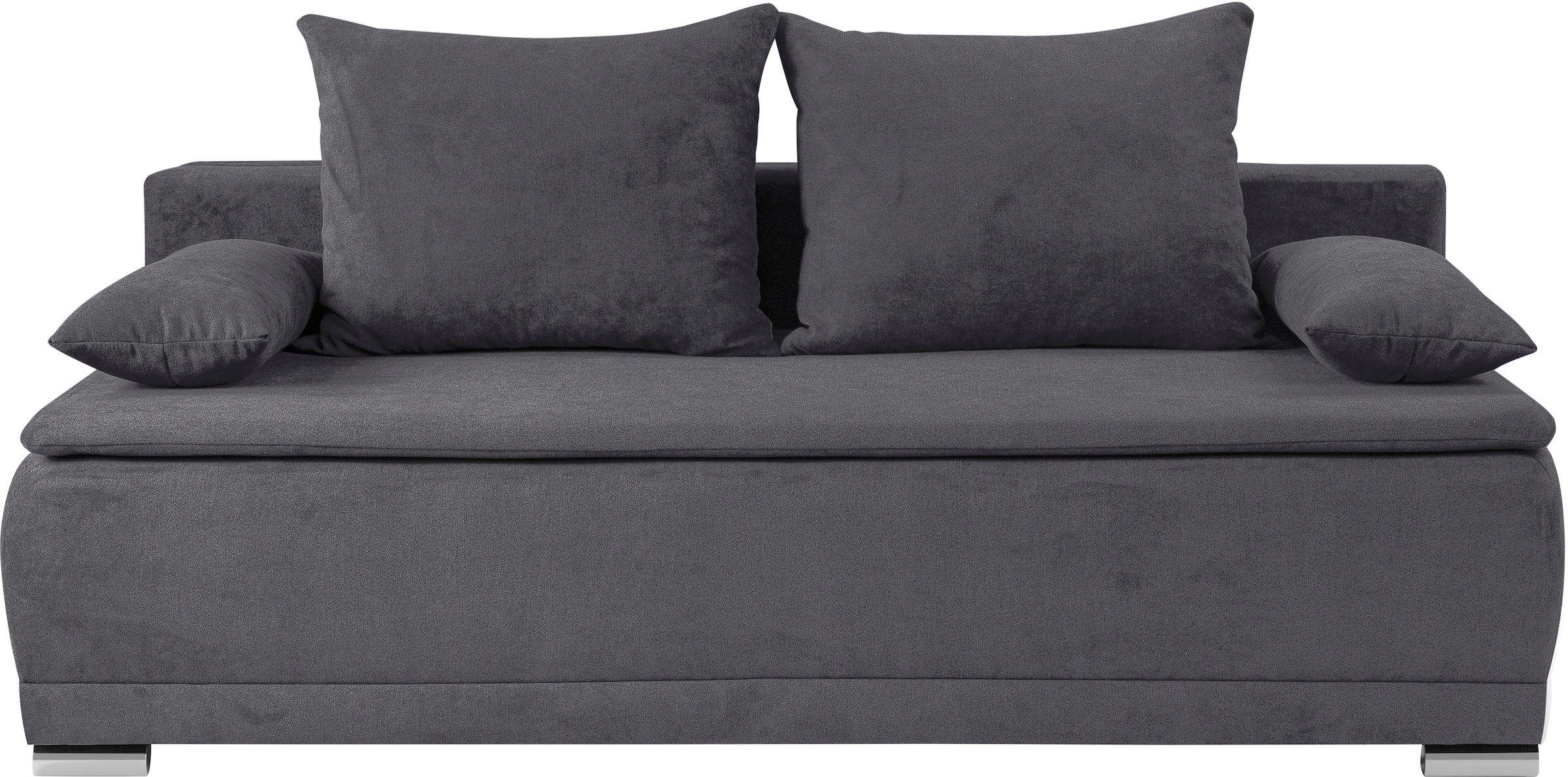 WERK2 Schlafsofa »Biggi komfortabel & elegant, Schlaffunktion, Bettkasten, Breite 206 cm«, inkl. losen Kissen, Struktur weich ASTON, dunkelgrau