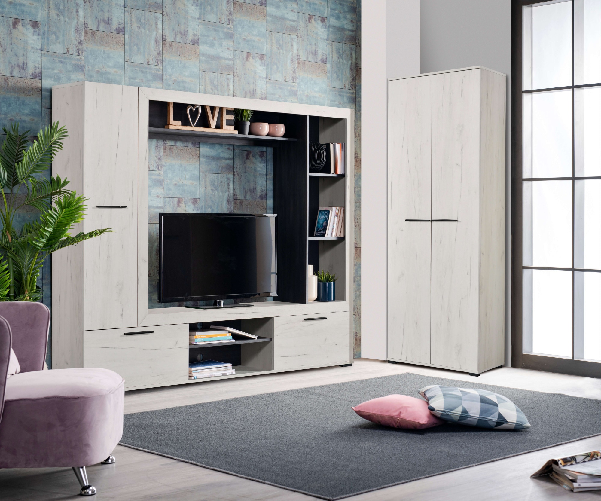 Home affaire Garderobenschrank »Lorca Drehtürenschrank, Dielenschrank , Flurschrank, Mehrzweckschrank« Modernes Design in Eiche-Optik mit ABS-Kanten, 2-türig