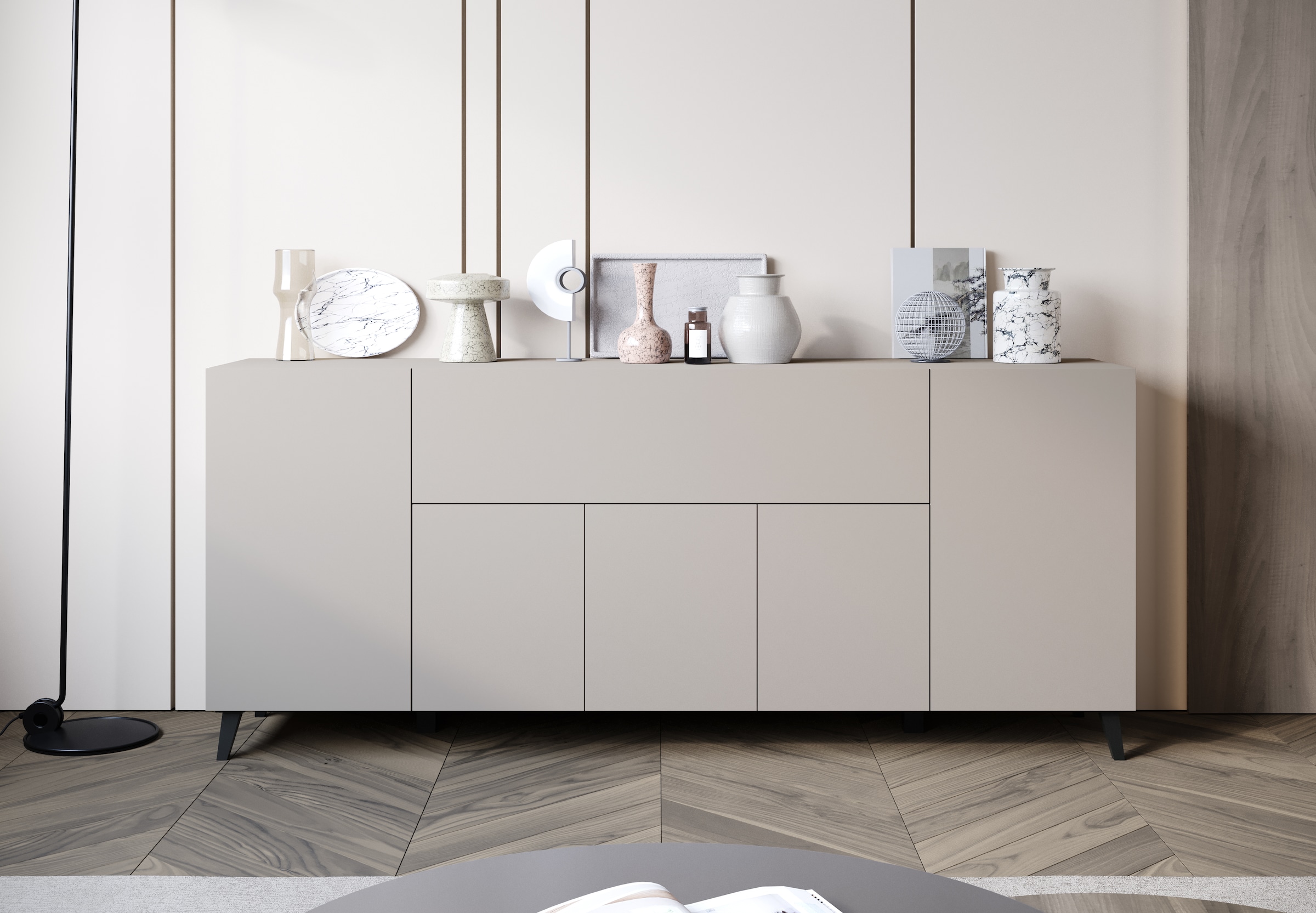 Home affaire Sideboard "SIDEBOARD PHUKET II, Stilvolle, grifflose kommode, Breite 180cm" Mit 5 Türen, 1 Klappe, 7 Fächern und höhenverstellbaren Einlegeböden