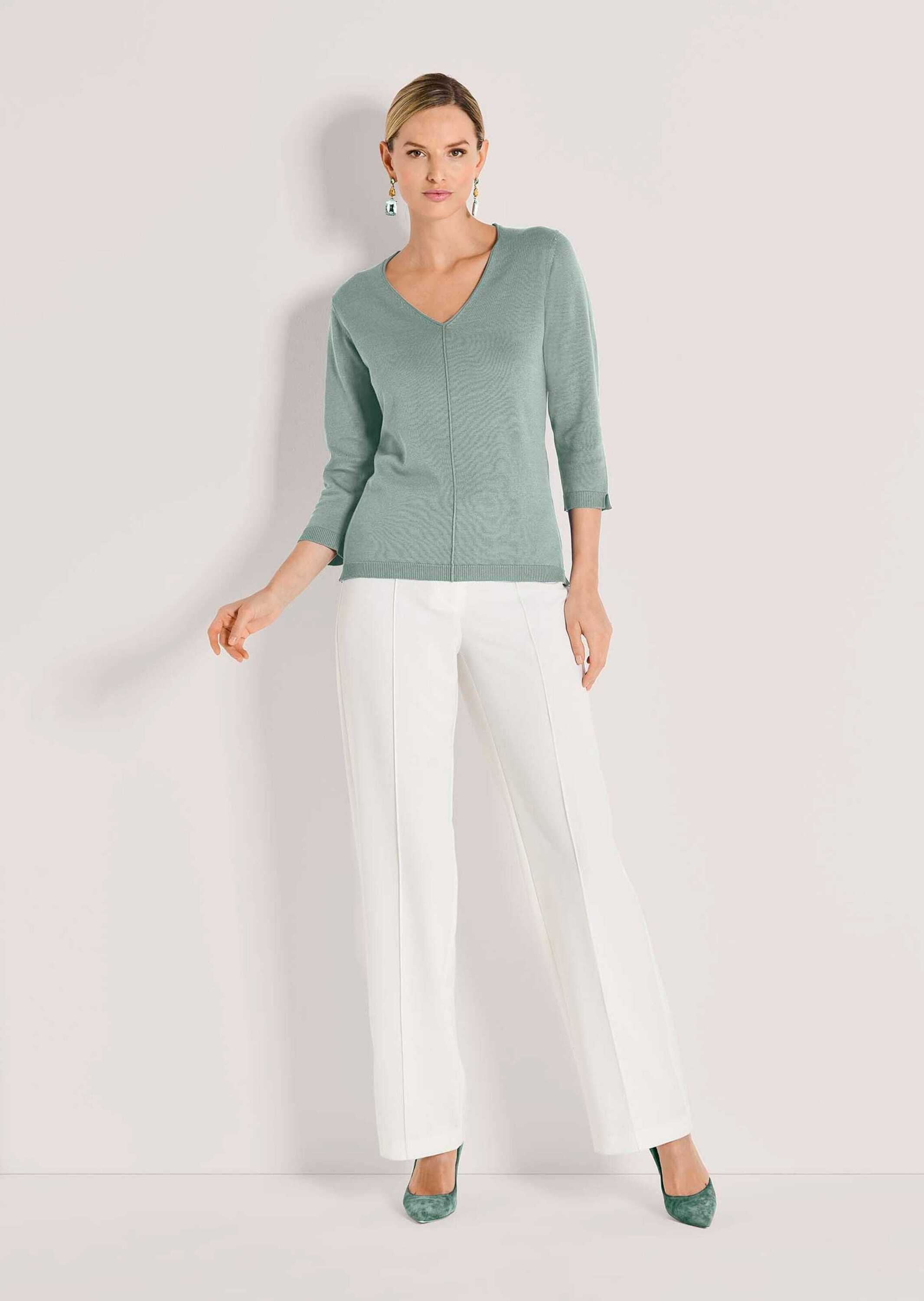 MADELEINE Longpullover "Strickpullover Schlichter Baumwollpullover mit V-Au günstig online kaufen