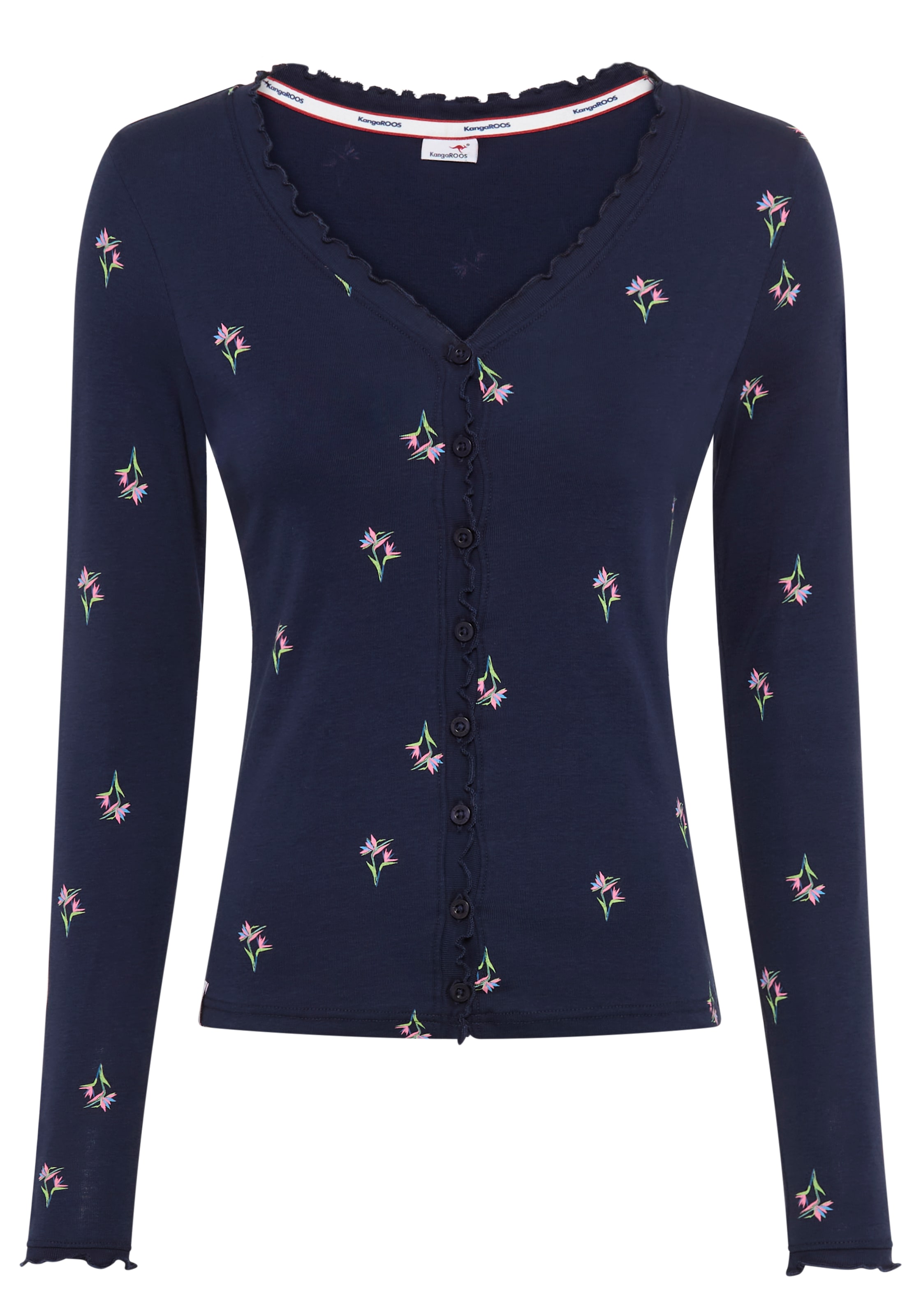 KangaROOS Langarmshirt, mit Blumendruck und Knopfleiste
