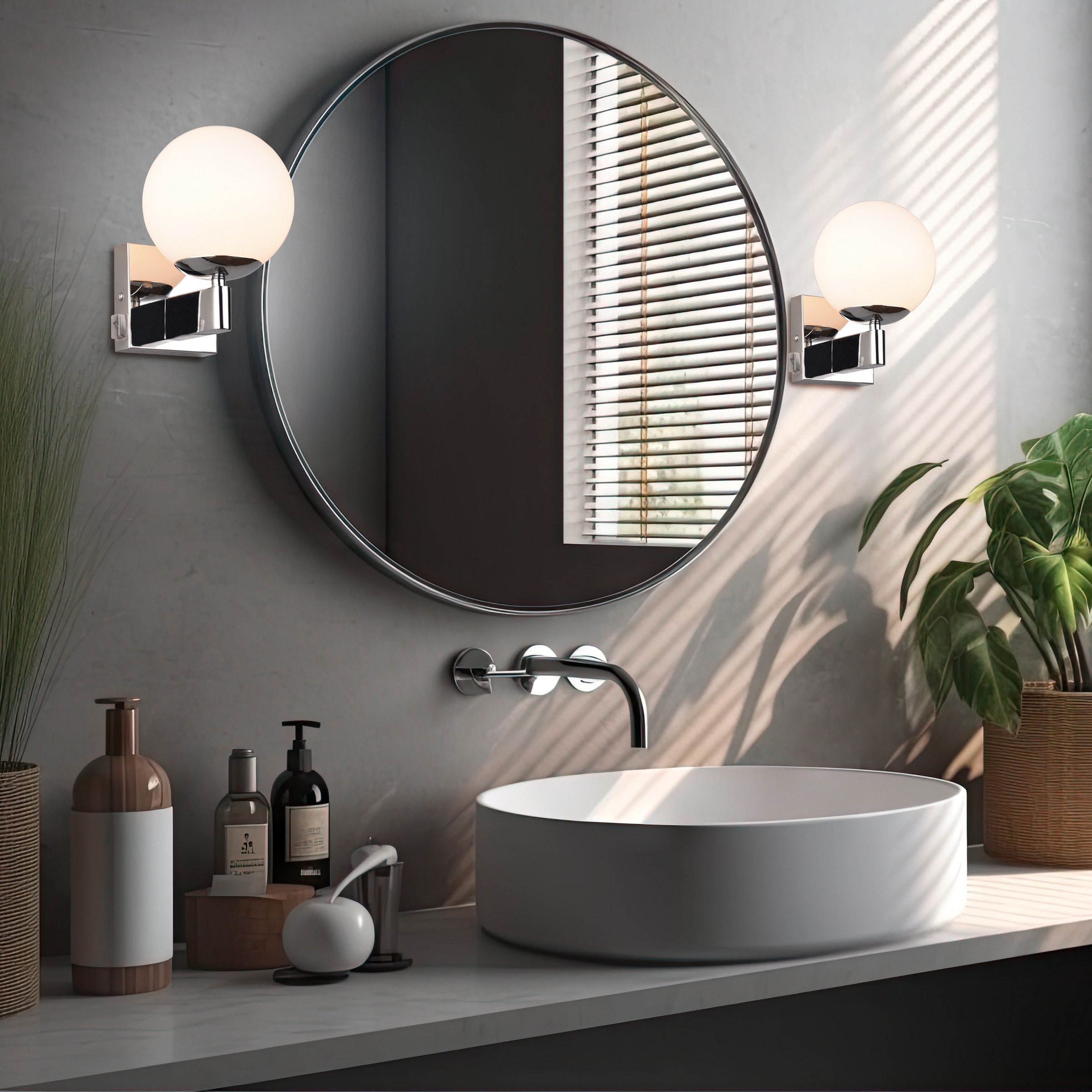 TRIO Leuchten Wandleuchte »KULA, Badezimmer Wandlampe, exkl. 1x E14 max 10W, mit Schalter, IP44«, 1 flammig, Leuchtmittel E14 | Leuchtmittel wechselbar, Badlampe, Badleuchte mit Glasschirm Ø 14cm, chromfarbig, Kippschalter