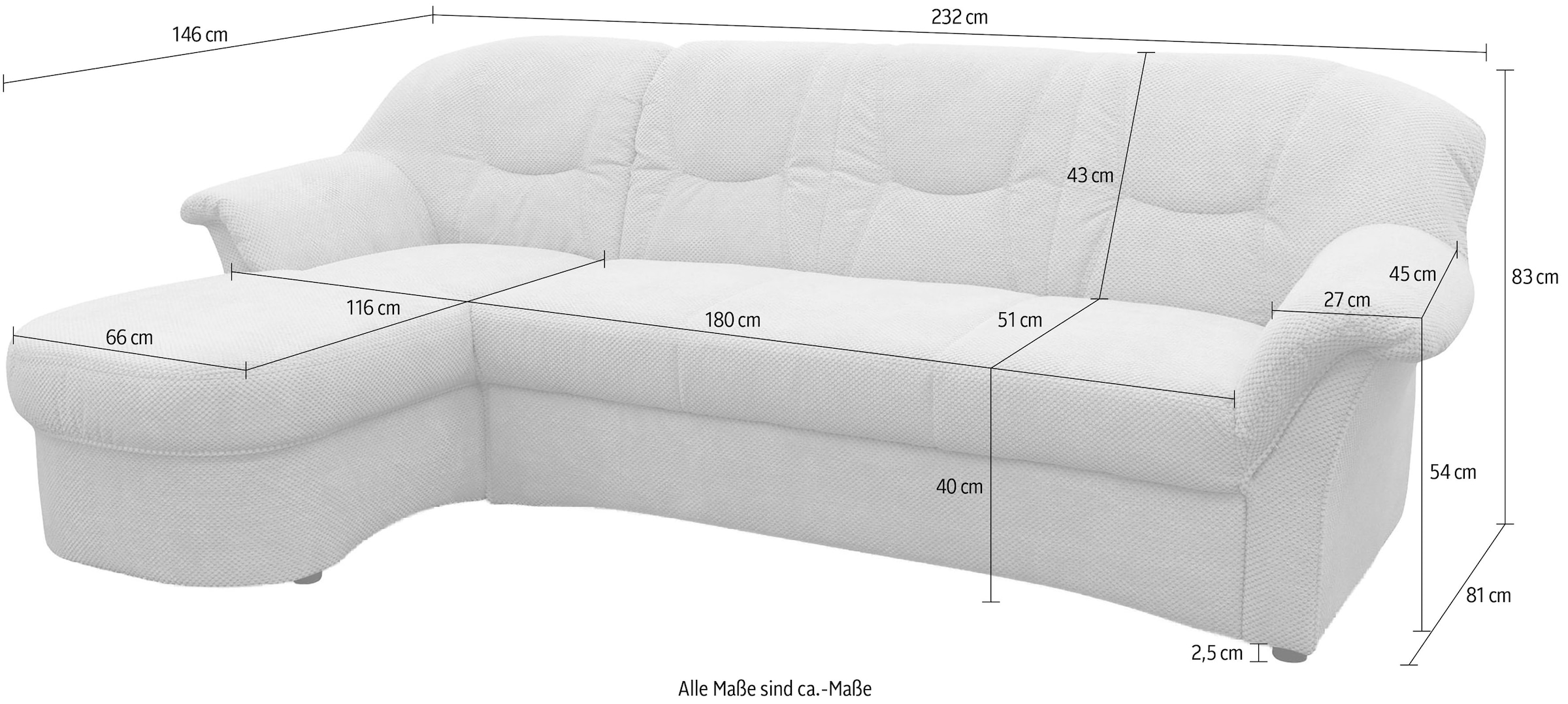 OTTO home Ecksofa »Langeland 232 x 146 cm, auch mit Schlaffunktion, mit Federkern, L-Form« mittelfester Sitzkomfort, aus pflegeleichtem, weichem Microfaser Bezug