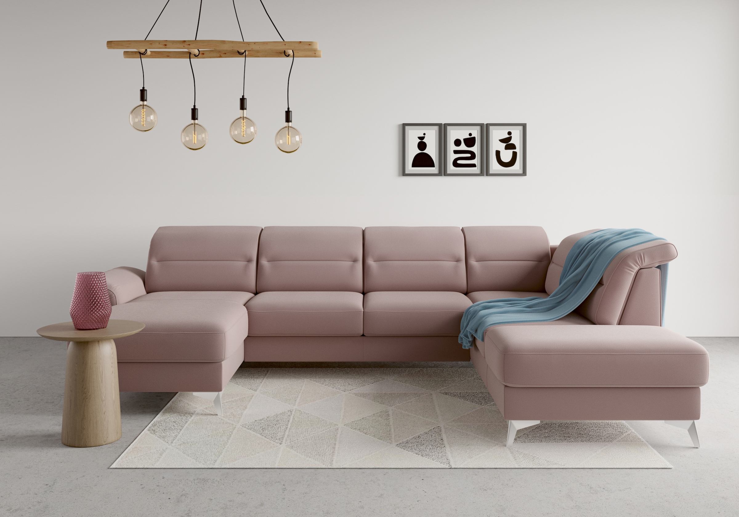 Wohnlandschaft SIT & MORE, B:326cm H:85cm T:220cm, lila, 90% Polyester, 10% Polyamid, Sofas, "Sinatra U-Form", optional mit Kopfteilverstellung und