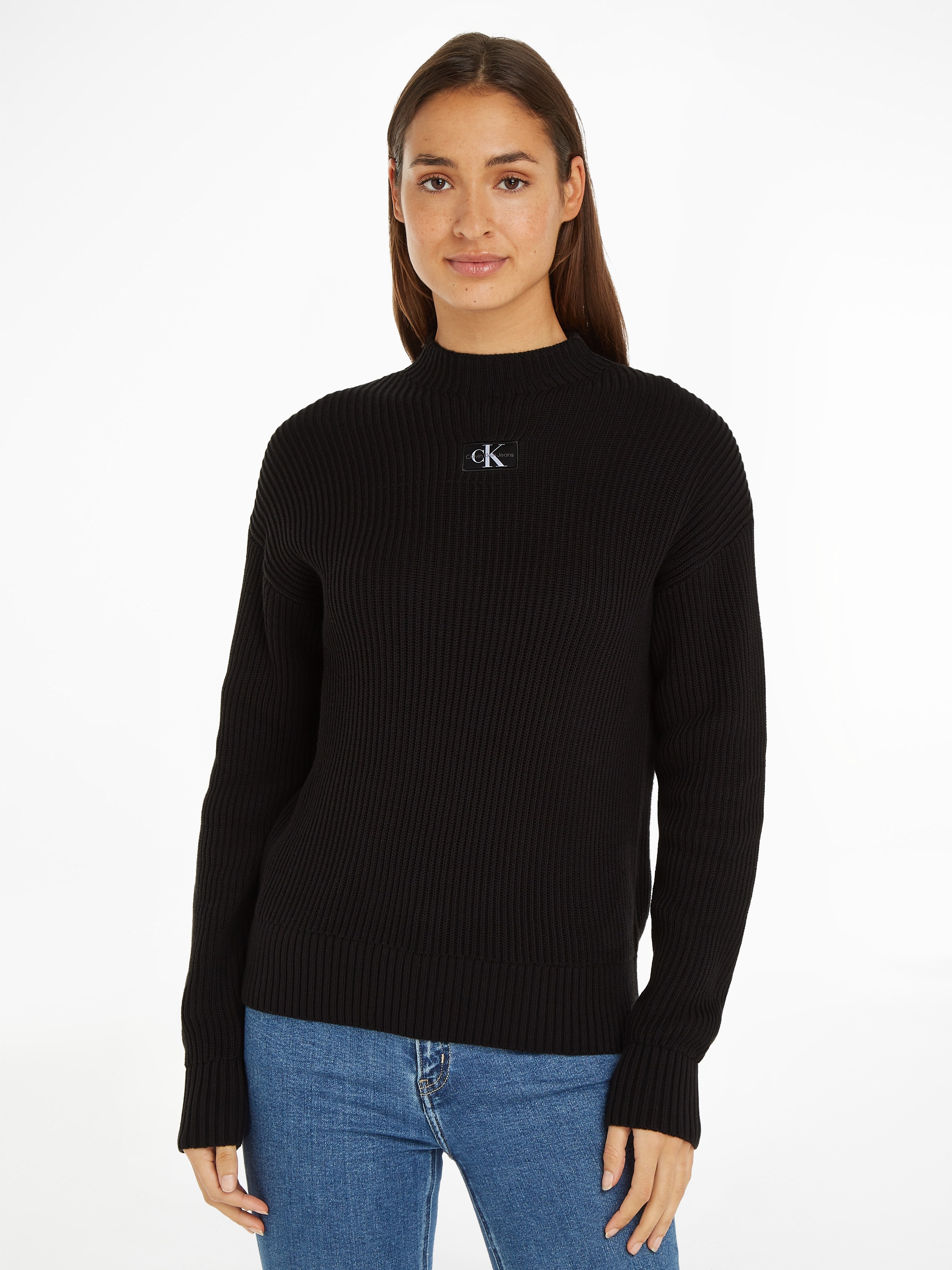 Calvin Klein Jeans Stehkragenpullover WOVEN LABEL LOOSE SWEATER mit Logopat günstig online kaufen