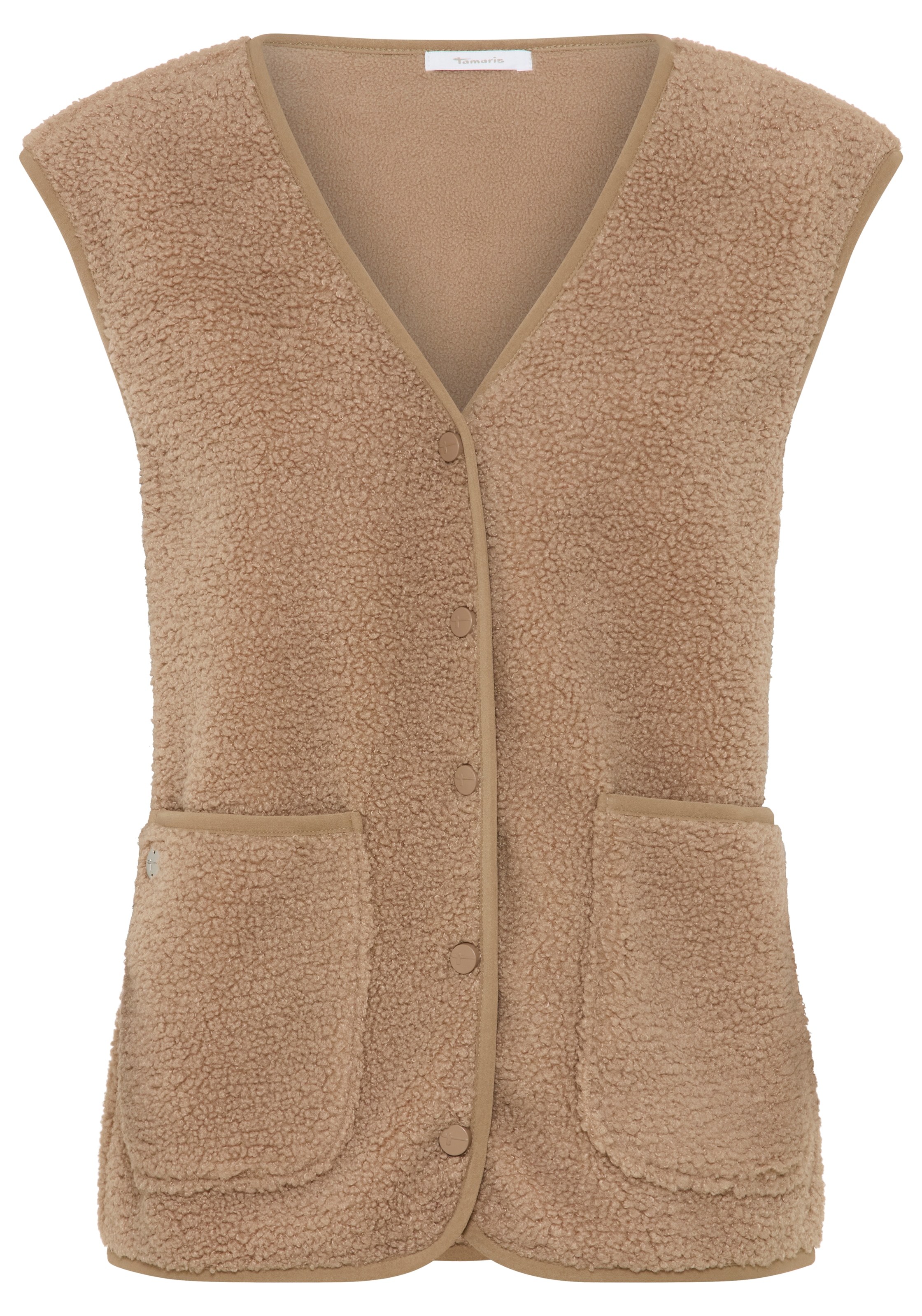Tamaris Kurzweste aus Teddy Fleece, mit Druckknöpfen