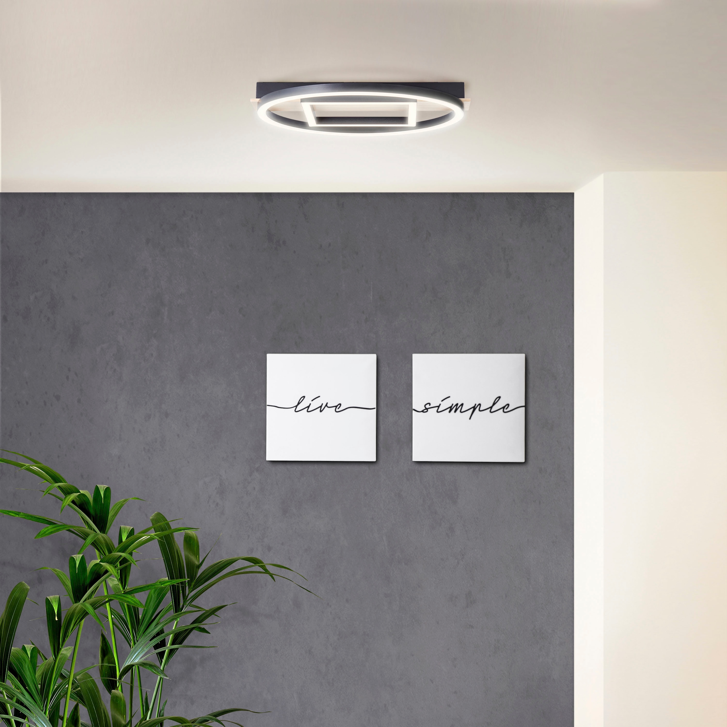 my home LED Deckenleuchte »Lysann Deckenlampe«, Leuchtmittel LED-Board | LED fest integriert, 39 x 37 cm, 24 W, 2500 lm, 3000 K, Holz/Metall, braun/schwarz