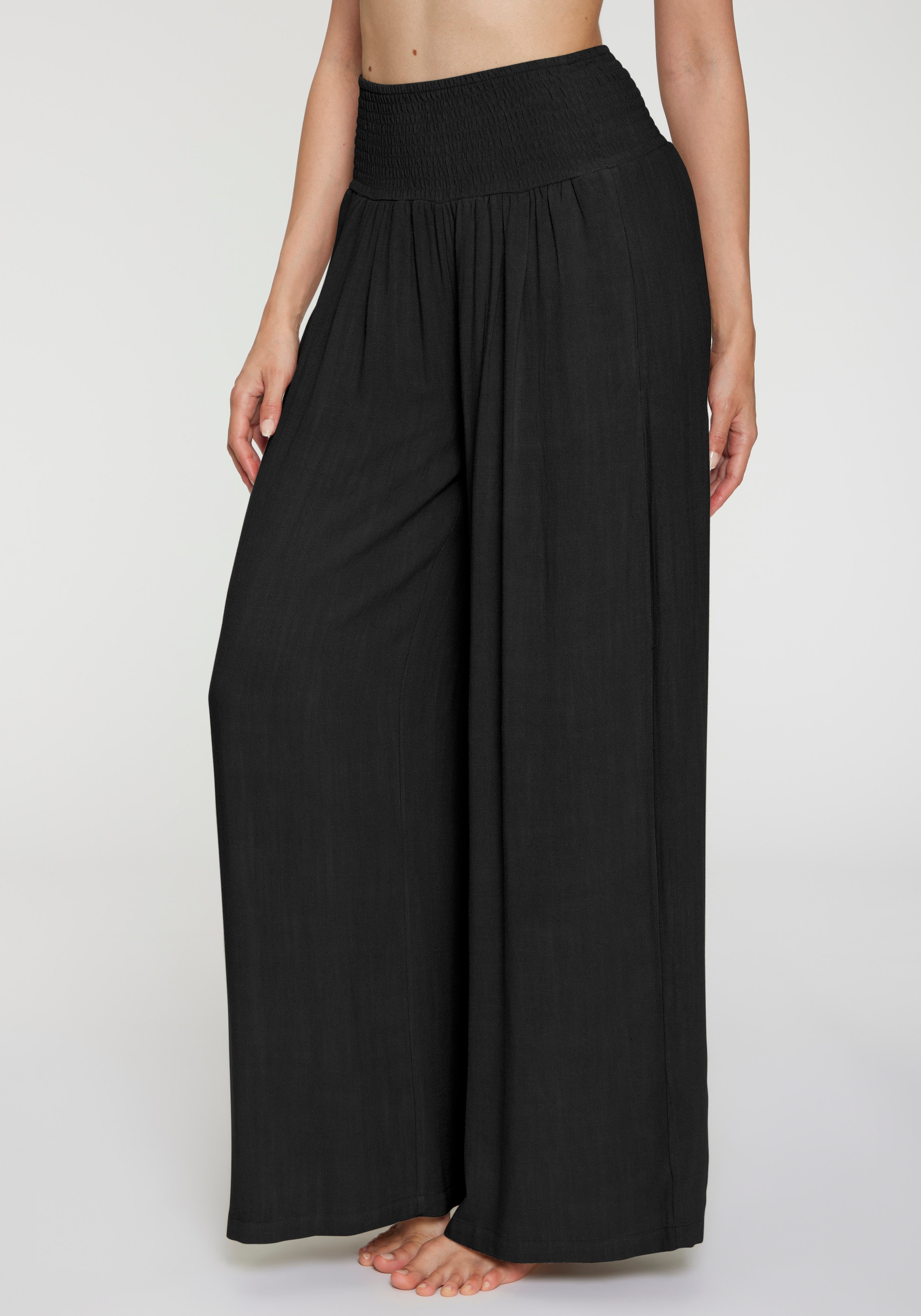 French Connection Leinenhose "mit hohem Smokbund" weite Palazzohose für den Sommer, lockere Schlupfhose, Strandhose