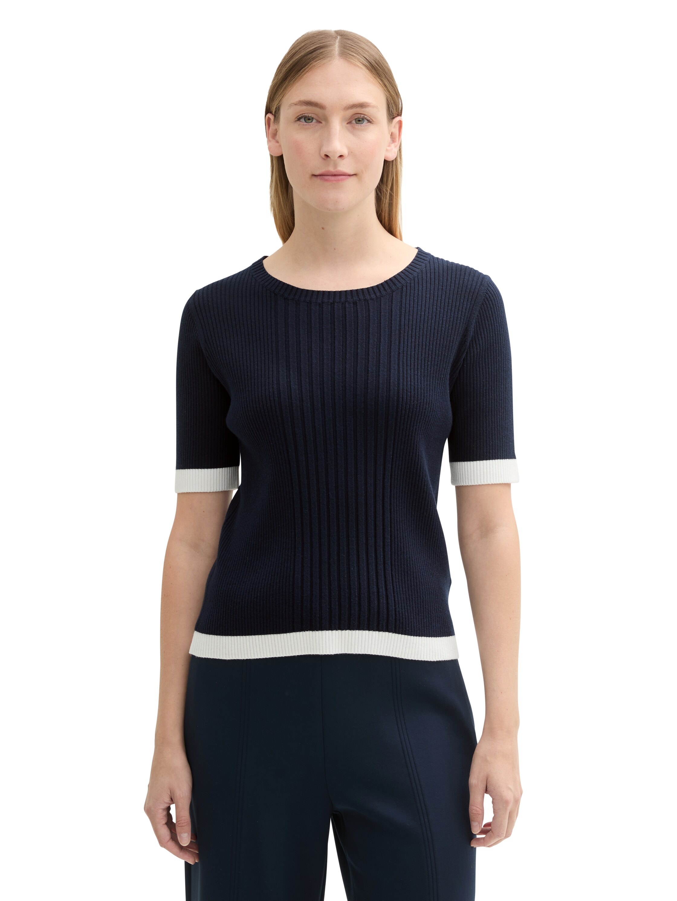 TOM TAILOR Kurzarmpullover, mit Rippstruktur