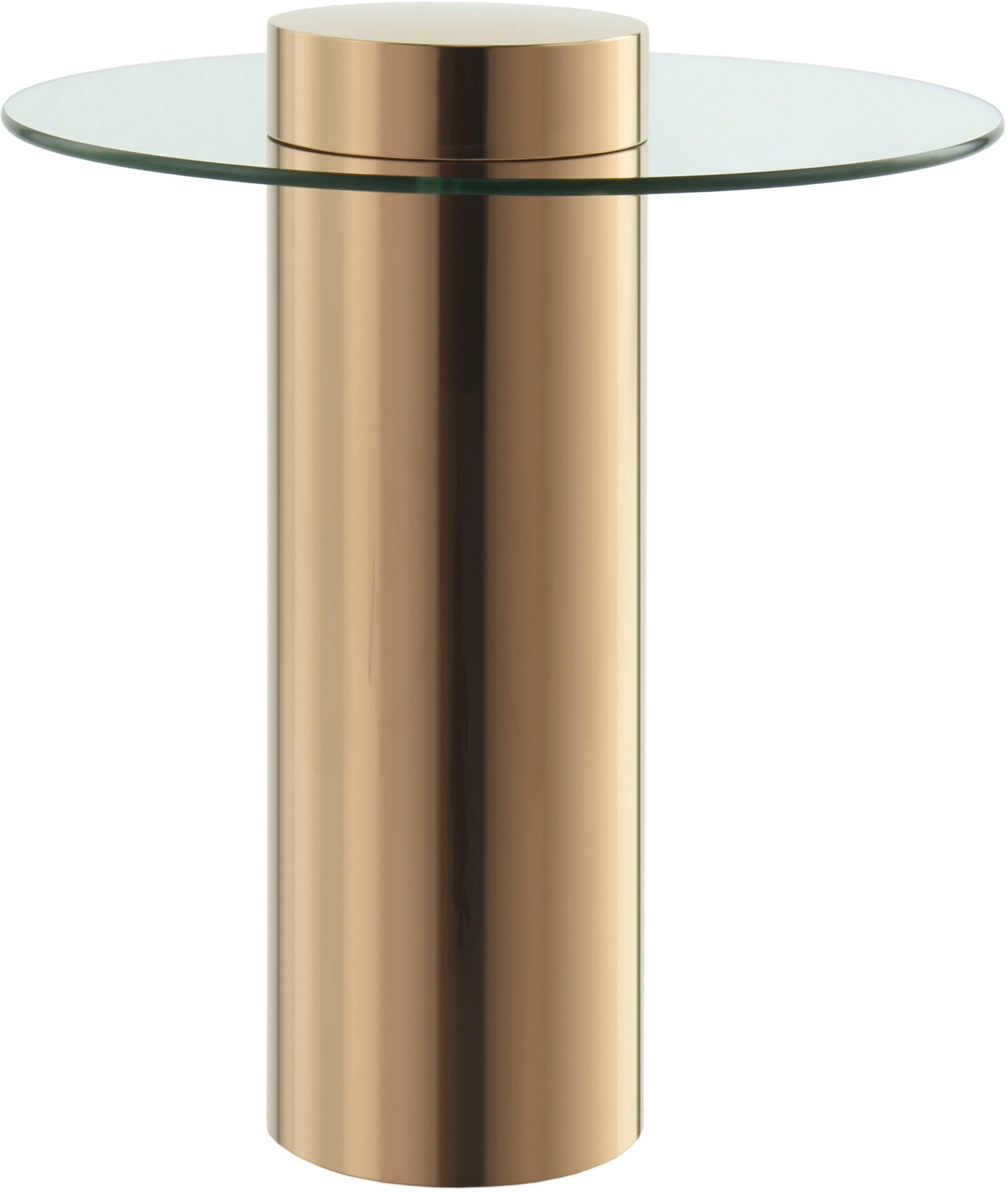 Kayoom Beistelltisch »Ontario 125, Runde Glasplatte aus Sicherheitsglas, 100% Edelstahl«, (1 St.), Minimalistisches Design, Säulengestell, pflegeleicht