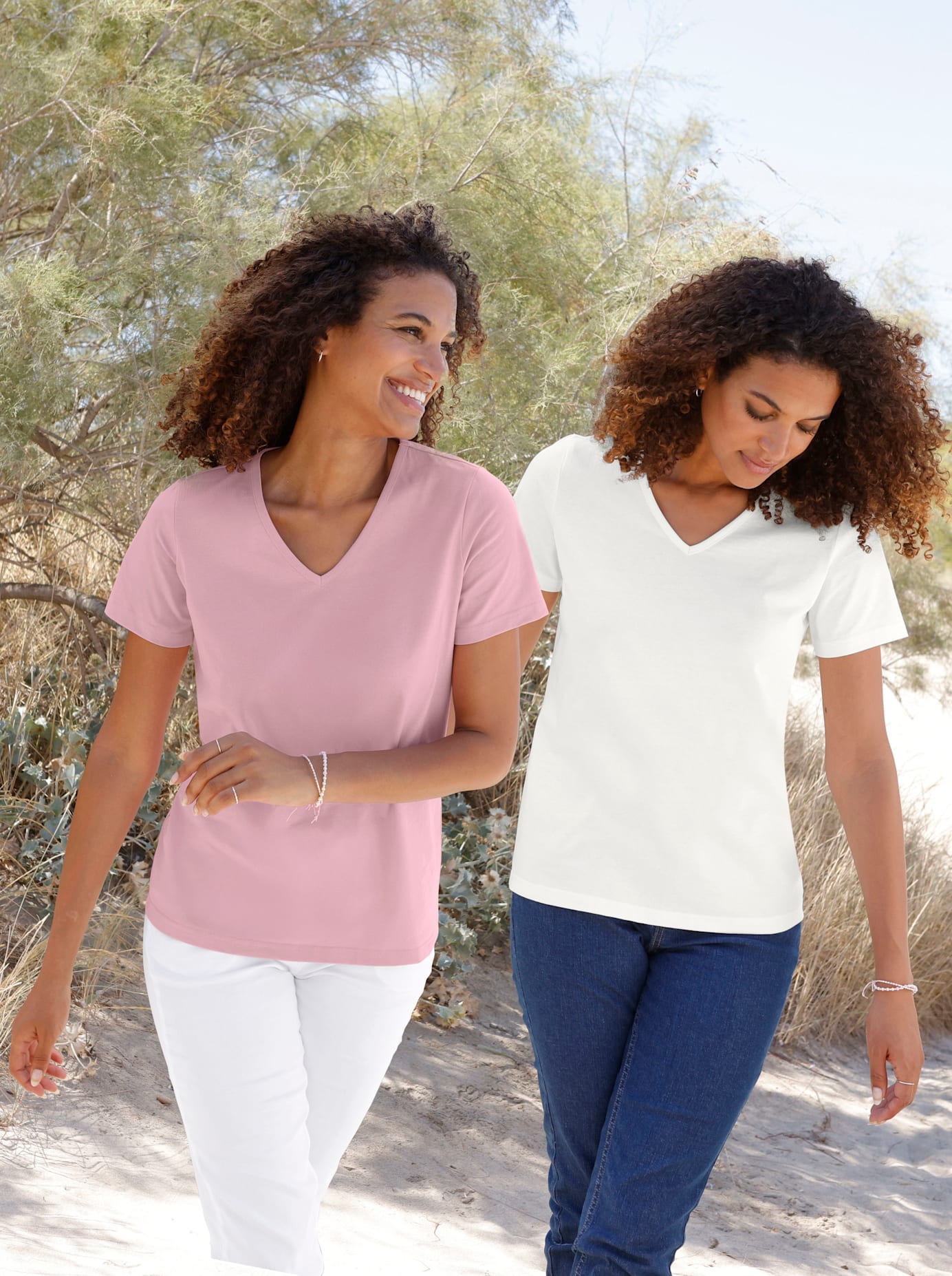 CASUAL LOOKS Damen Kurzarmshirt "2er-Pack Shirts"rosé, ecru, Gr. 54, unifarben, 100% Baumwolle, Shirts