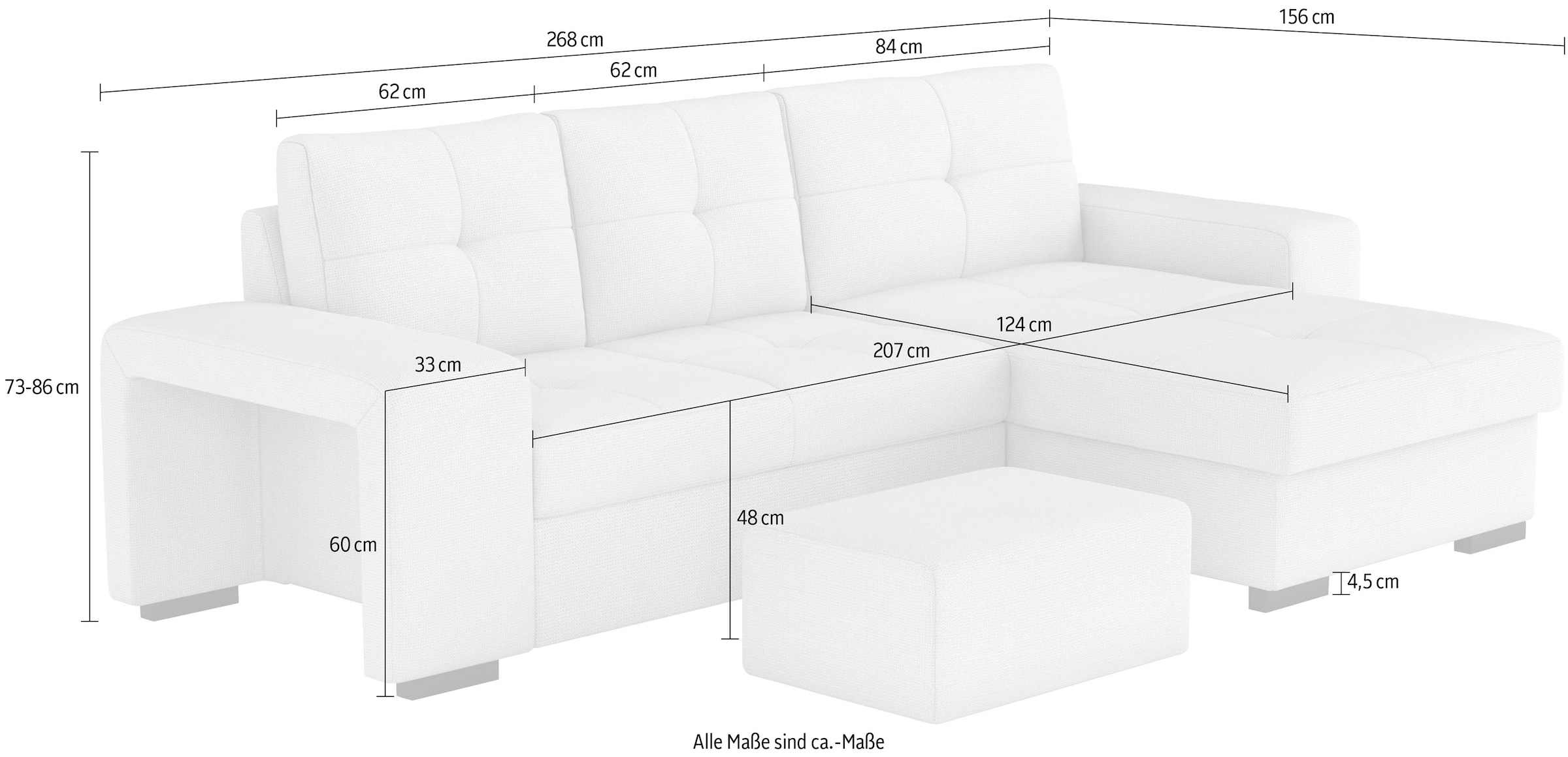 COTTA Ecksofa »Mattina L-Form«, inkl. Hocker, wahlweise mit Bettfunktion und Bettkasten