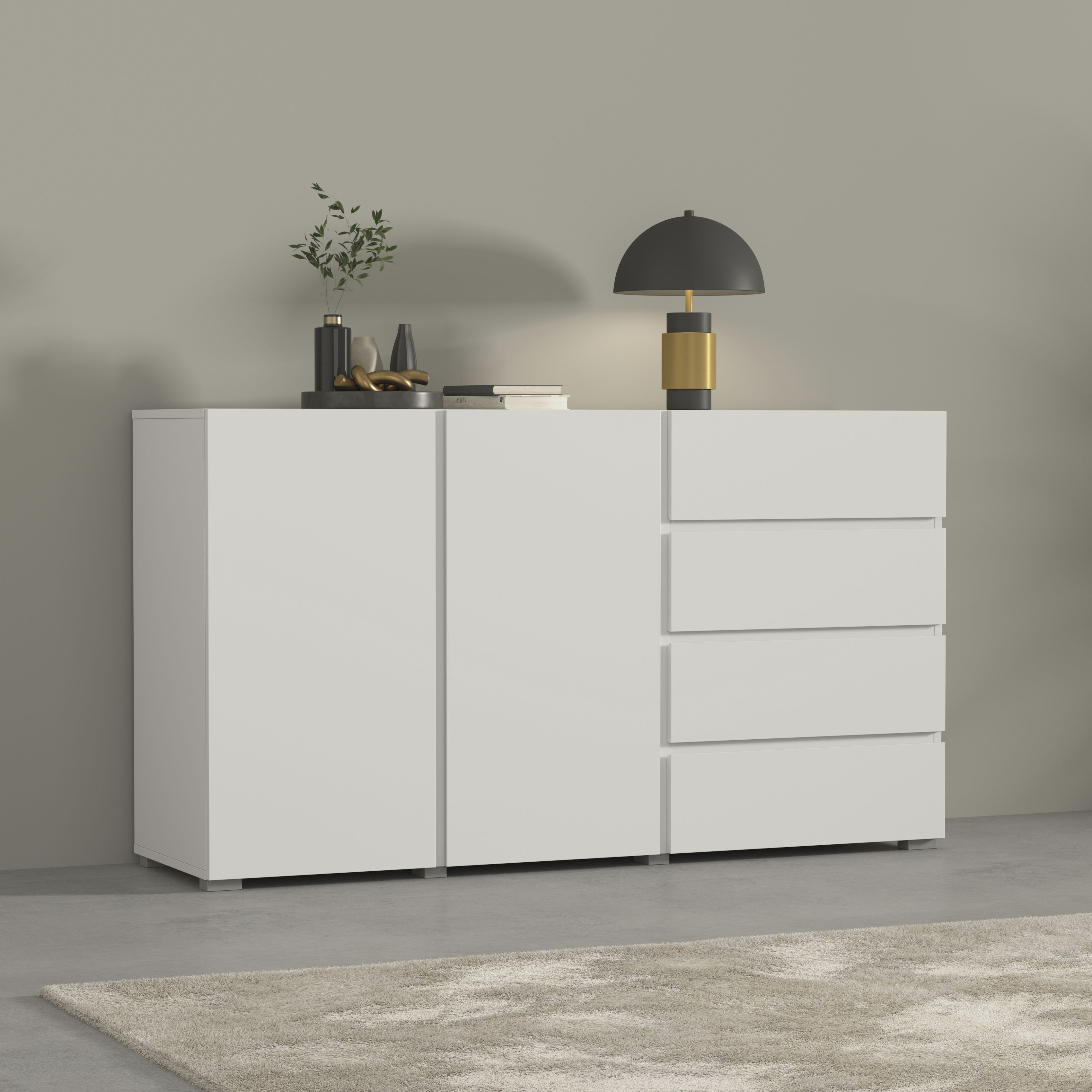 OTTO home Sideboard "Metric,Breite 138 cm, grifflose Kommode 2 Türen/4 Schubkästen" Schubladenschrank mit viel Stauraum, Einlegeböden verstellbar