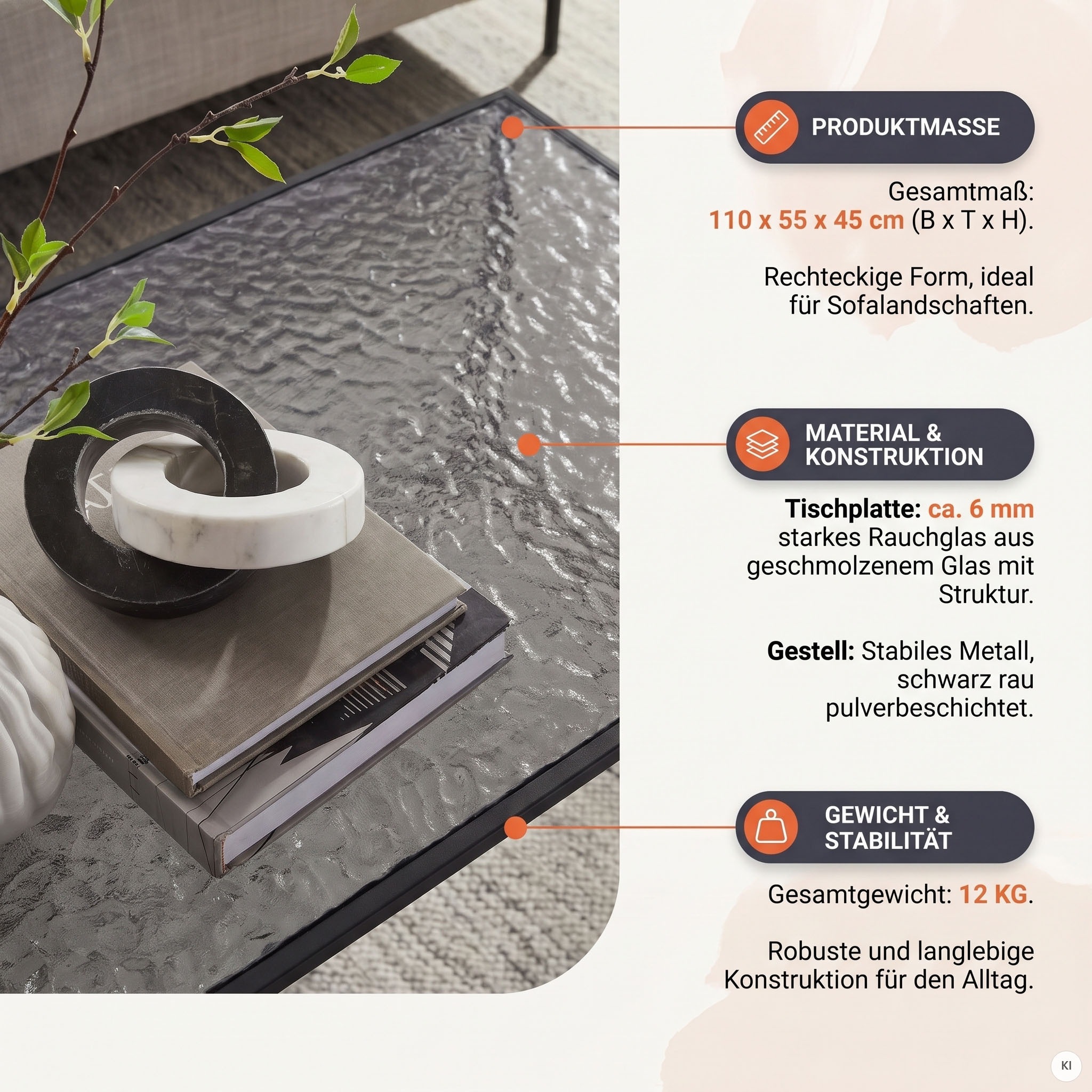 SalesFever Couchtisch »Wohnzimmertisch - Design trifft Funktionalität« 1 Stk. tlg. Glasplatte mit Strukturoptik