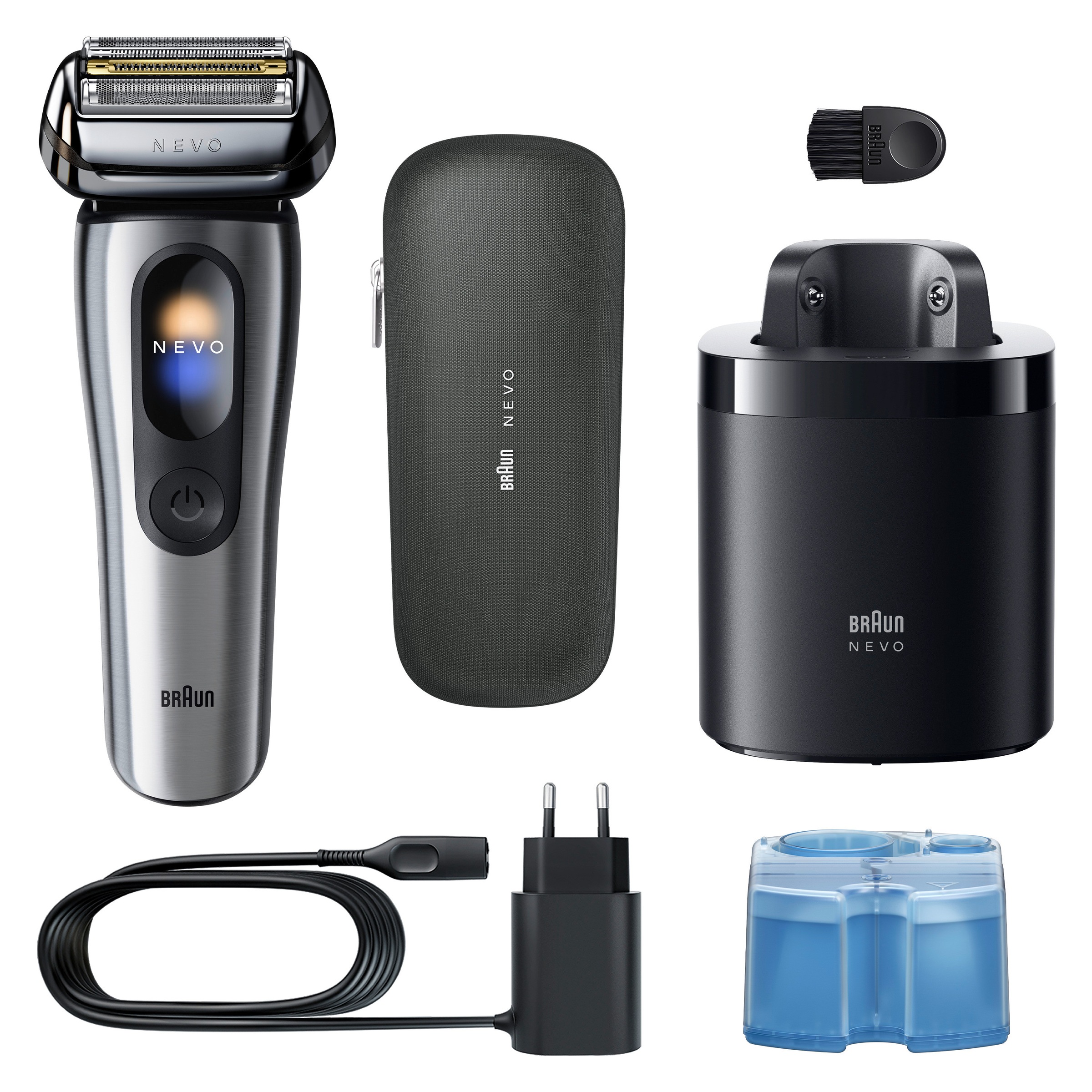 Braun Elektrorasierer »NEVO 11000cc« SmartClean-Plus-Reinigungsstation integrierter Präzisionstrimmer AeroTouch, Smart Display, 7-in-1 Care System, Reiseetui, Silber