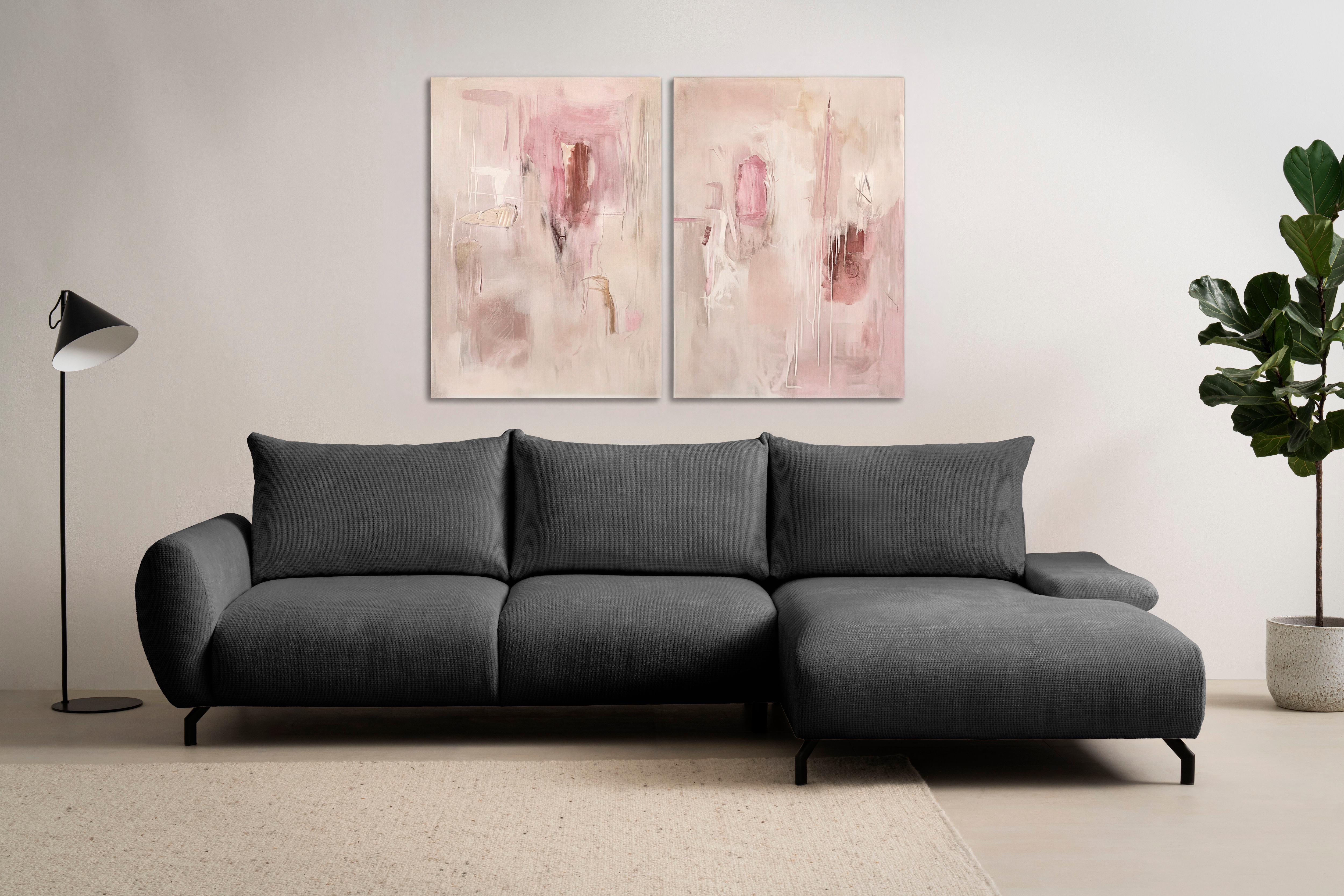 OTTO home Ecksofa "KELLIE, L-Form, 315 cm, verstellbare Armlehne, Metallfüße," wahlweise Recamiere links o. rechts, Chenille-Stoff, hoher Sitzkomfort