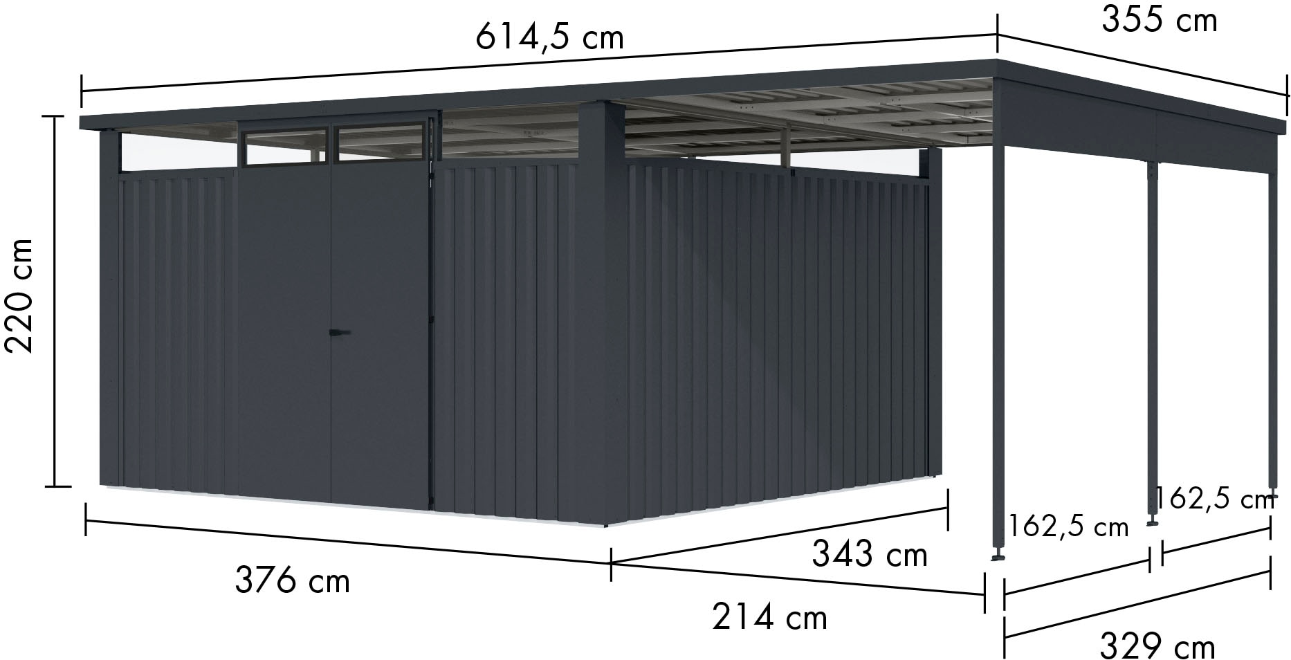 Karibu Gartenhaus »Metall mit Lichtband aus Kunststoff, Østen 4 SET«, in verschiedenen Farben, mit Anbaudach 2,25 m breit