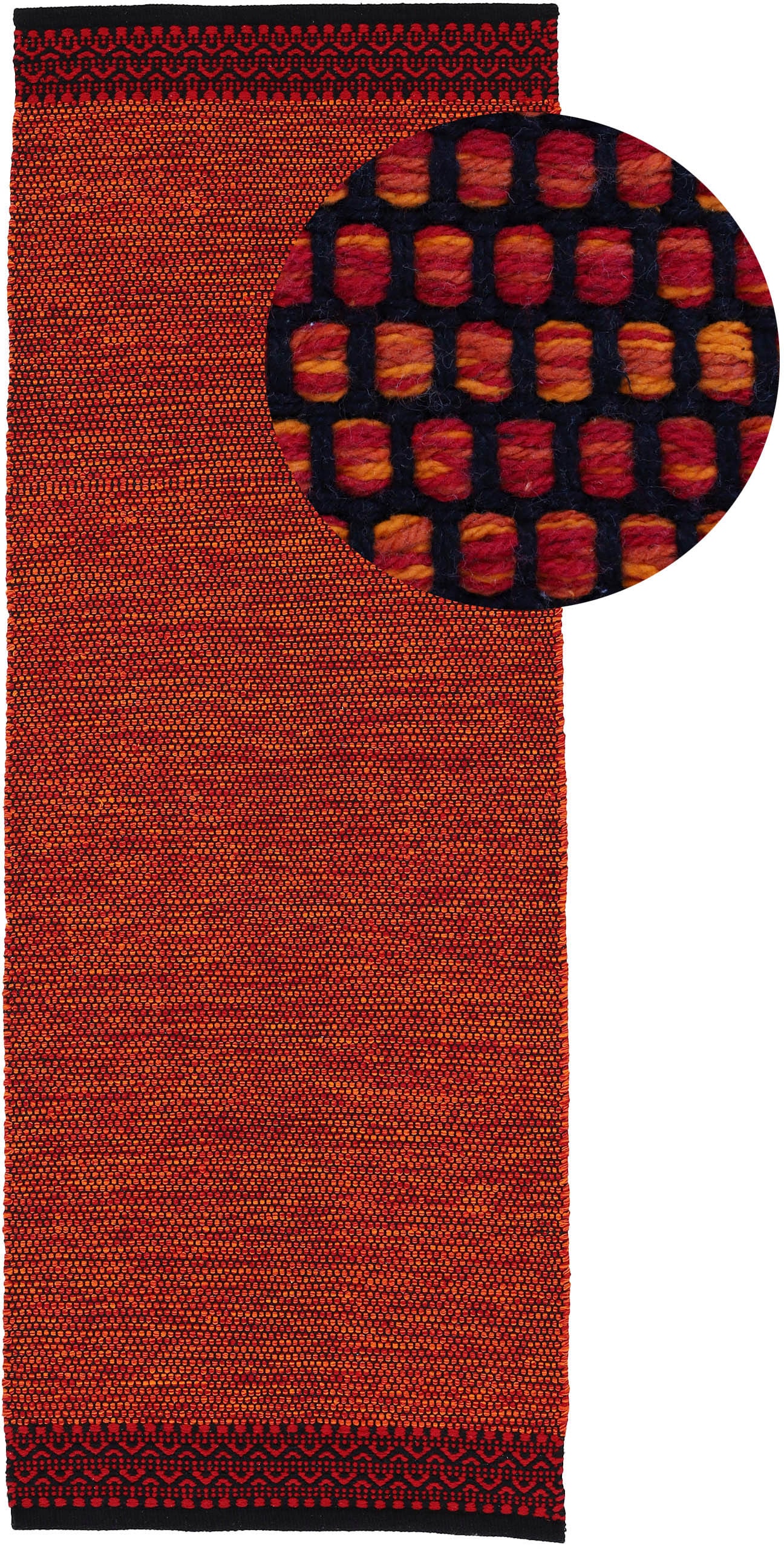 Teppich CARPETFINE "Kelim Mia, auch als Läufer erhältlich", rot, B:80cm H:6mm L:300cm, Baumwolle, Teppiche, Teppich, handgewebt, Baumwolle, Wendeteppich, Fleckerl, Bordüre, Wohnzimmer