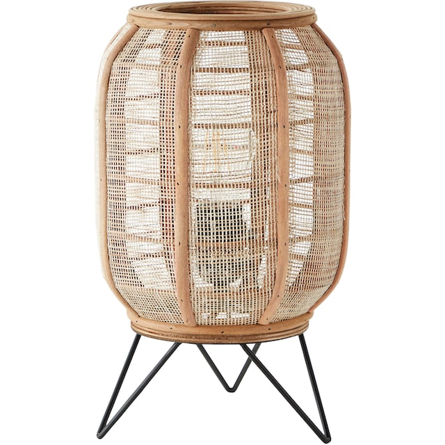 Home affaire Tischleuchte »Rouez«, 1 flammig-flammig, Tischlampe im Nature  Style mit 32cm Höhe, Schirm aus Textil und Holz | BAUR