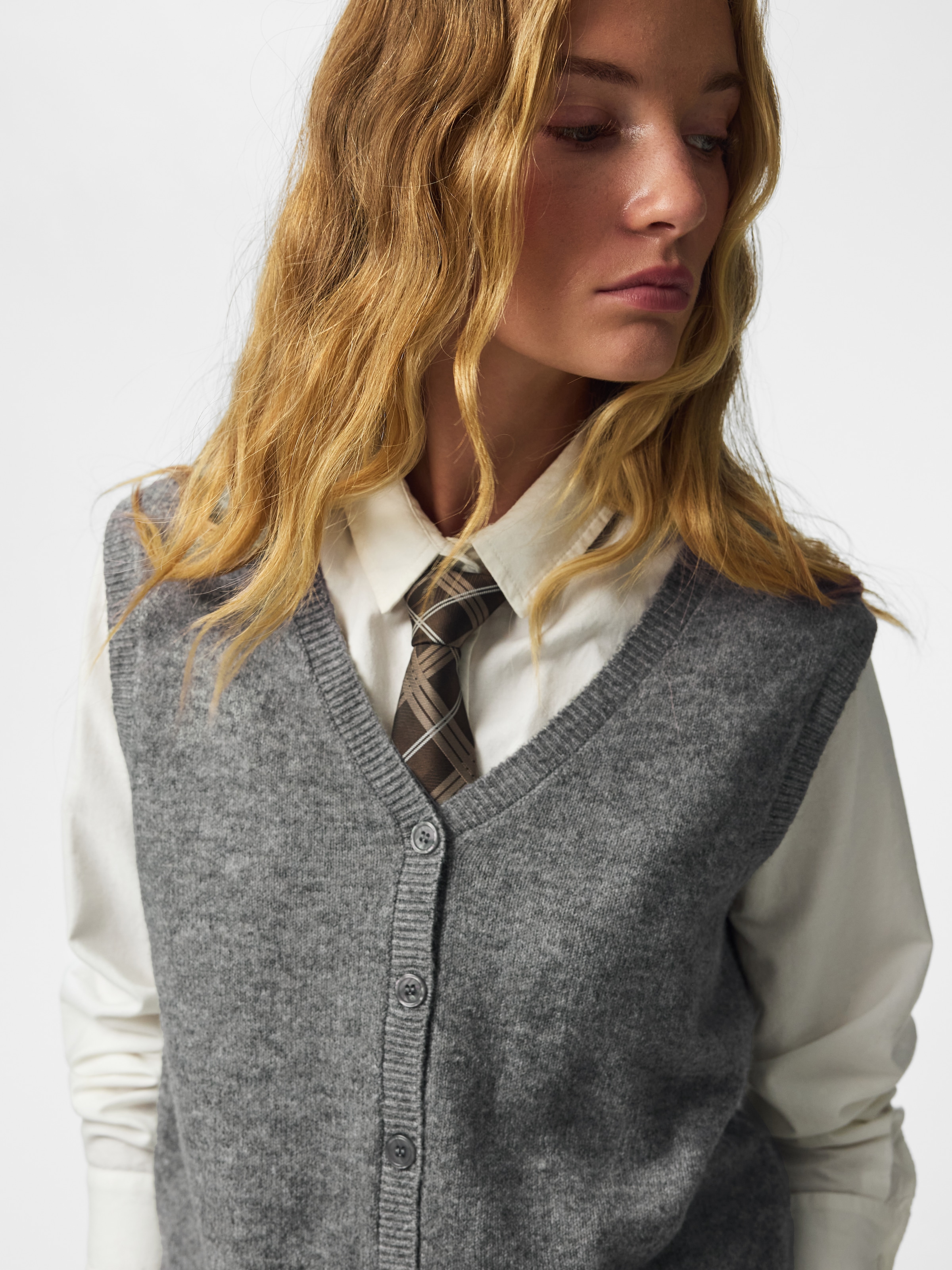 pieces Strickweste »PCSALLY SL V-NECK KNIT VEST NOOS BC« Materialmix