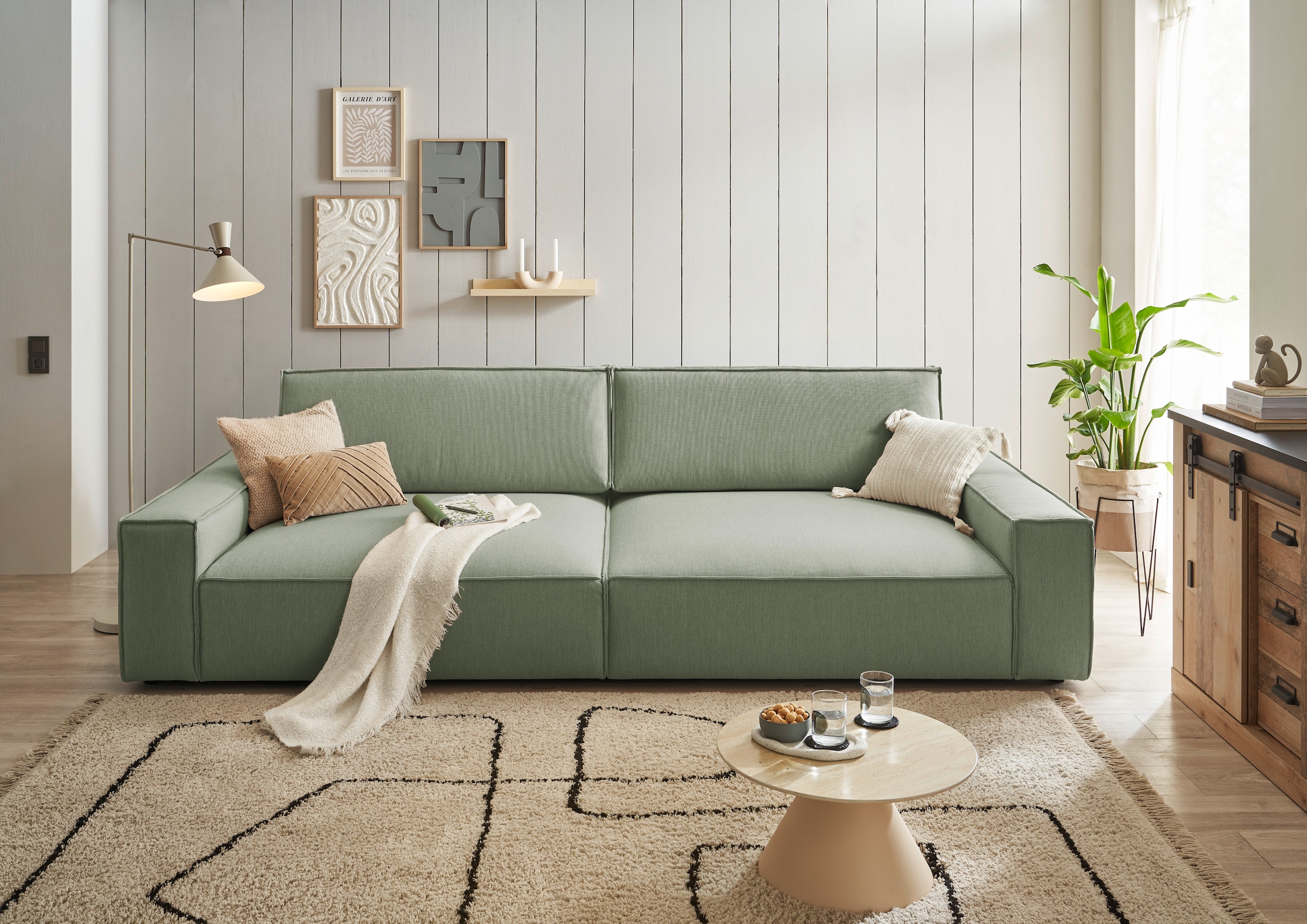 Home affaire Big-Sofa »NEU: SHERWOOD XXL, Big-Sofa (316cm), extra tiefe Sitzfläche 95 cm«, bequemer Sitzkomfort, Cord u. Leinenoptik, Kedernaht
