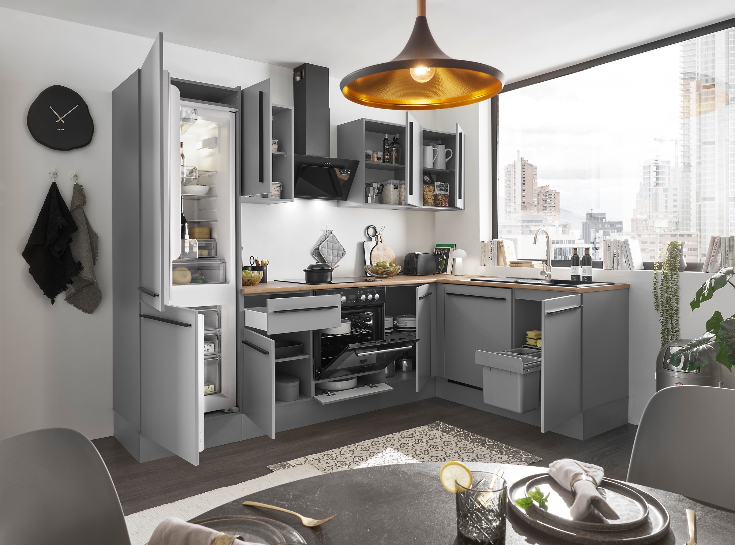 BASIC by Balculina Winkelküche »Denver, Küche BxHxT 280/115 x 211 x 60«, Breite 280 cm, wahlweise mit E-Geräten und Induktion