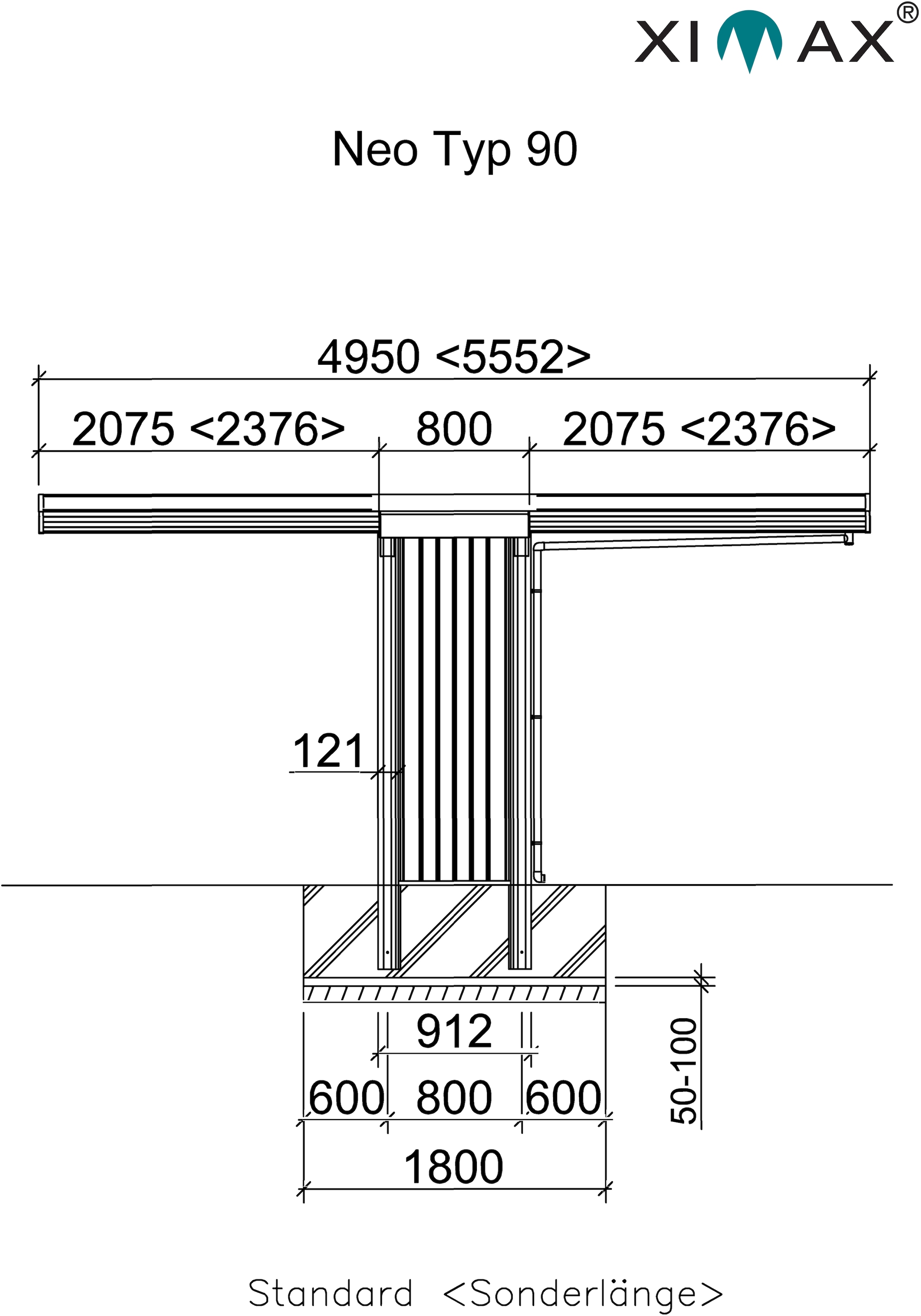 Ximax Einzelcarport »Neo Typ 3150 | 290 Aluminium BAUR auf Aluminium, 90 edelstahlfarben, cm, Sonderhöhe-Edelstahl-Look«, Raten Typ