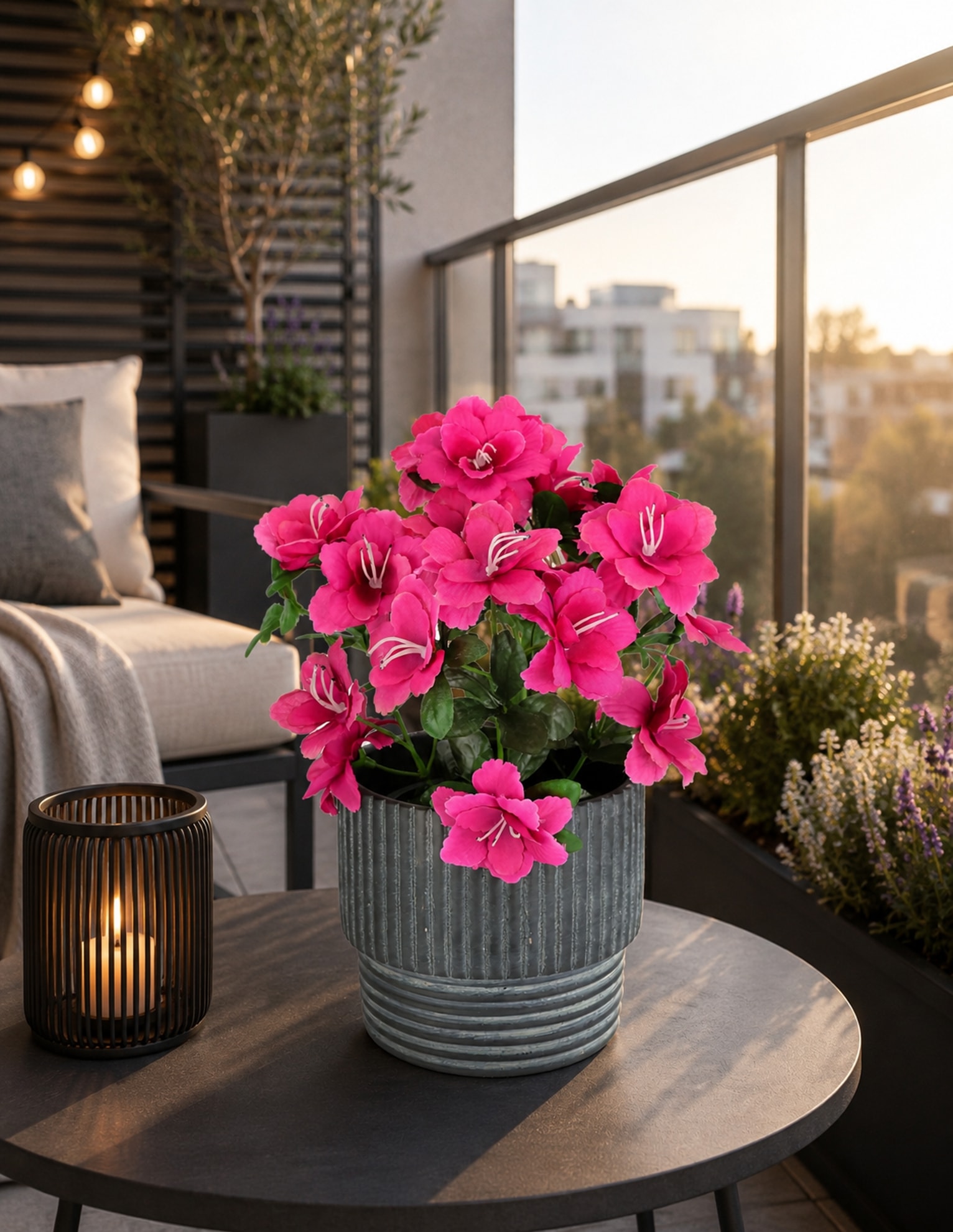I.GE.A. Kunstblume »Azaleen im Übertopf 28cm Rhododendron Blumen künstlich Seidenblume« Topfpflanze Blühende Pflanze Blume Kunstpflanze Zimmerpflanze