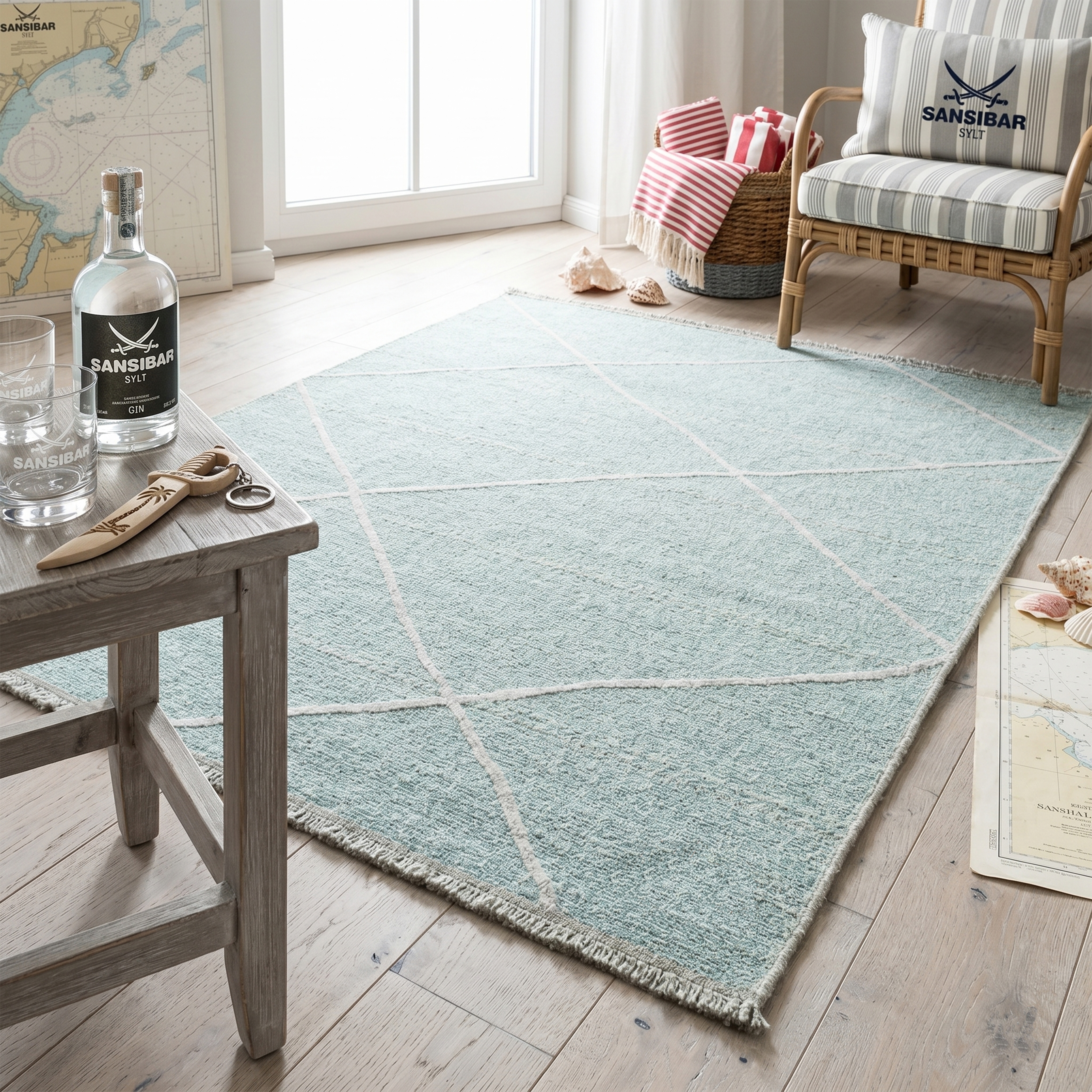 Sansibar Teppich "Braderup" rechteckig 2 mm Höhe Flachgewebe, modernes Scandi Design, Motiv Rauten, mit Fransen