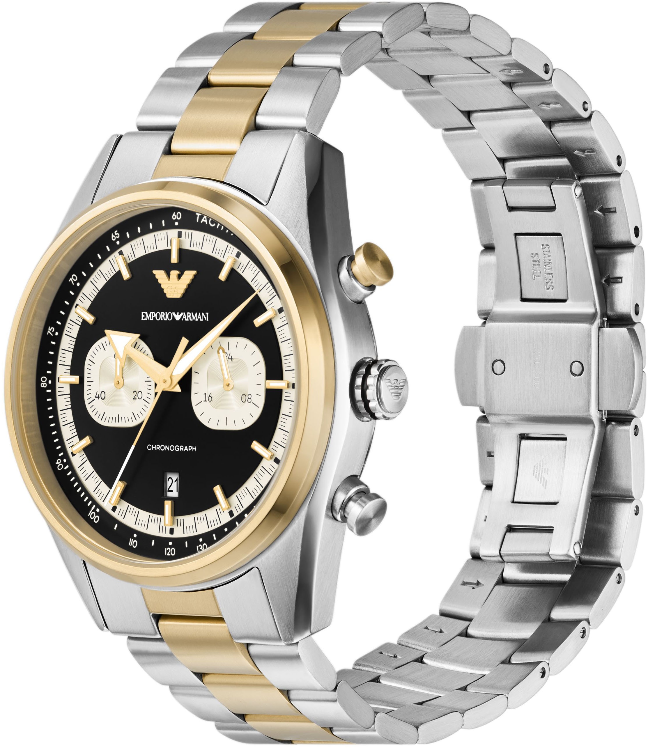 Emporio Armani Chronograph, Quarzuhr, Armbanduhr, Herrenuhr, Edelstahlarmband, analog, Tag