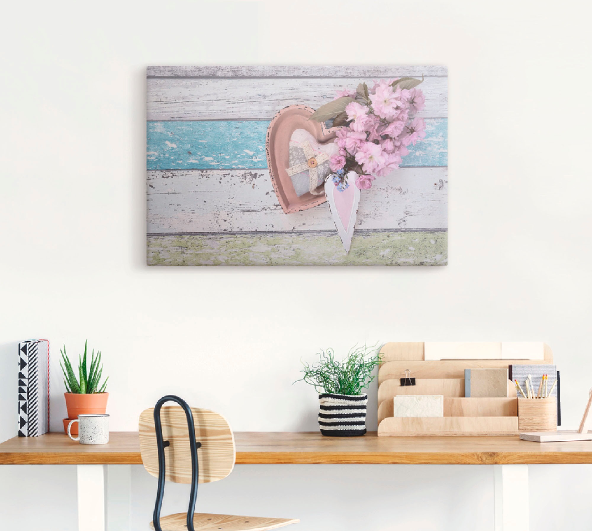 Artland Leinwandbild "Stillleben mit Kirschblüten und Herzen" Arrangements günstig online kaufen