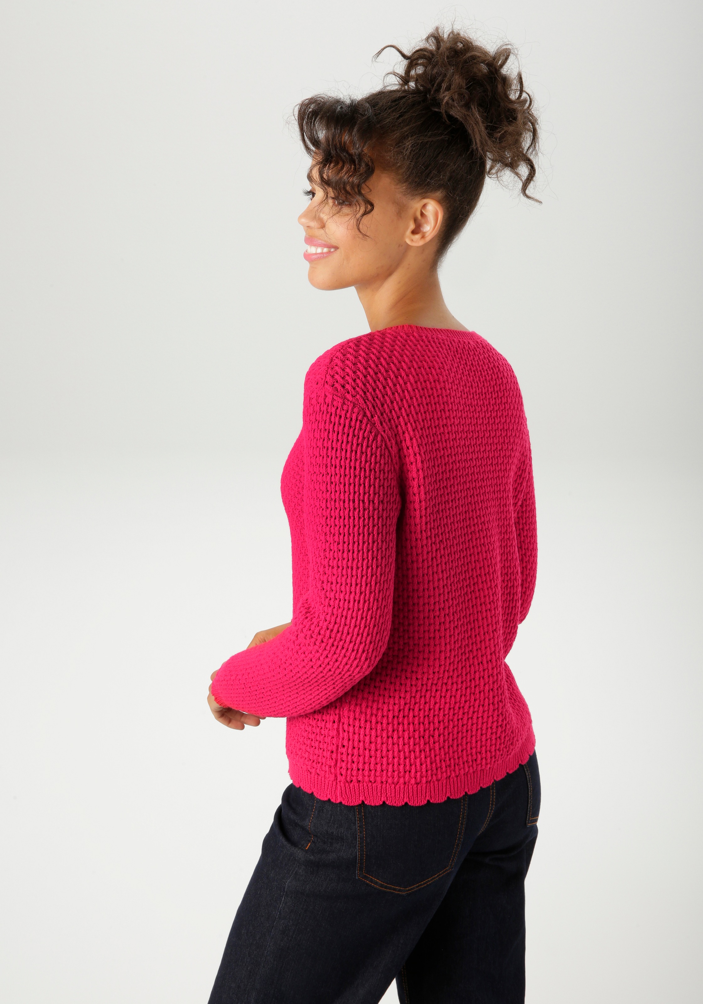 Aniston CASUAL Strickpullover mit gewellten Bündchen am Saum und den langen günstig online kaufen