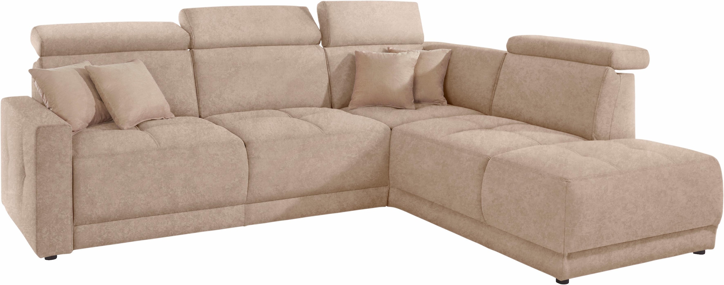 DOMO collection Ecksofa »Ava, moderne Sitzheftung mit toller Doppelnaht, komfortabel, L-Form«, mit Ottomane, inkl. Federkern, wahlweise mit Kopfteilverstellungen