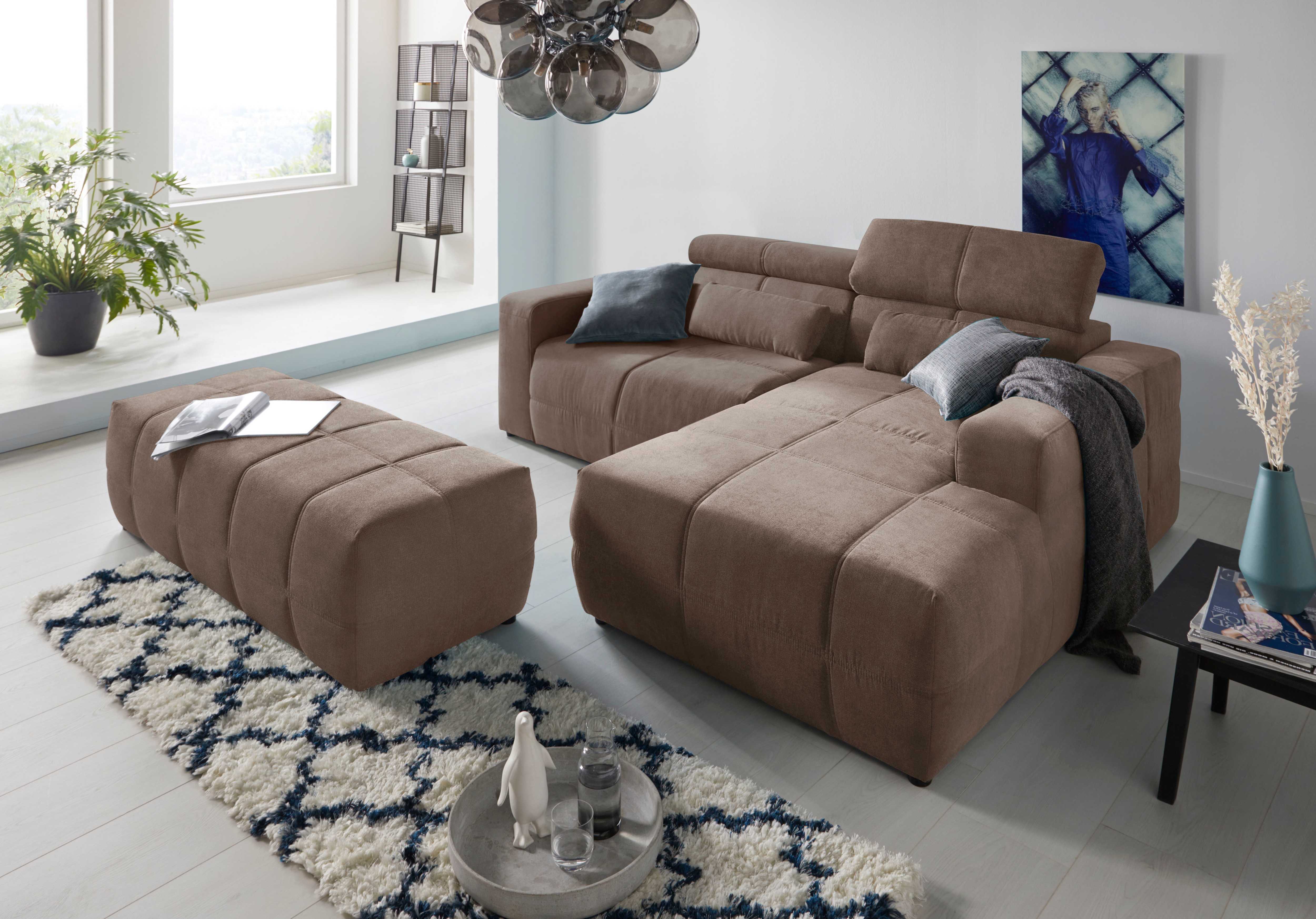 DOMO collection Ecksofa "BRANDON inkl. Kopfteilverstellung, 214x100x80 cm, L-Form" Mit Kopfteilverstellung, auch in Leder und Cord, L-Form