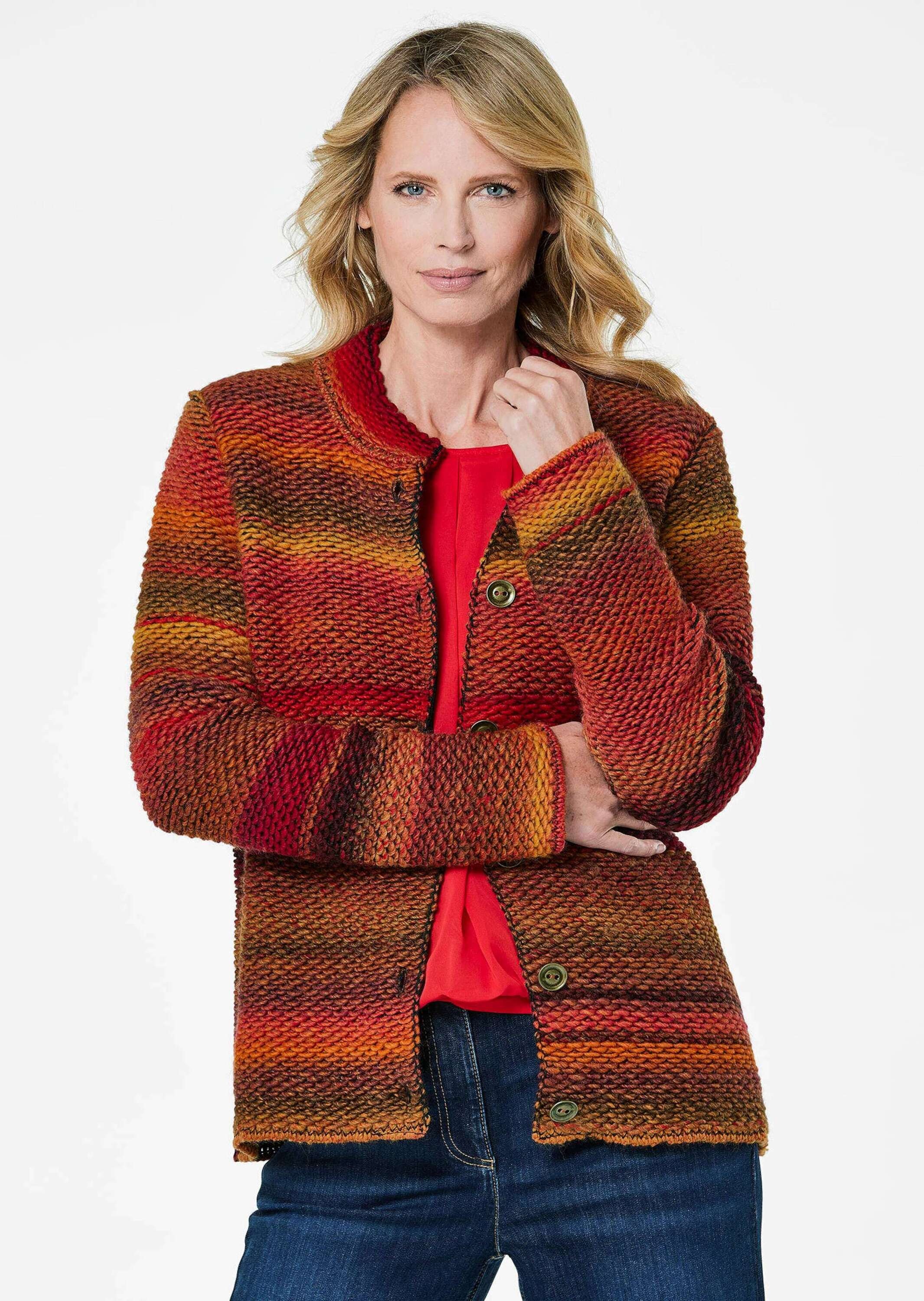 GOLDNER Strickjacke "Kurzgröße Multicolor Woll-Jacke mit Stehkragen" Multic günstig online kaufen
