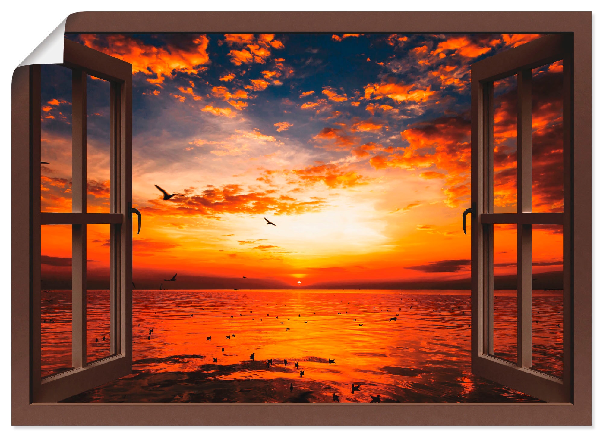 Artland Wandbild "Fensterblick Sonnenuntergang am Strand", Fensterblick, (1 günstig online kaufen