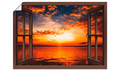 Wandbild »Fensterblick Sonnenuntergang am Strand«, Fensterblick, (1 St.)