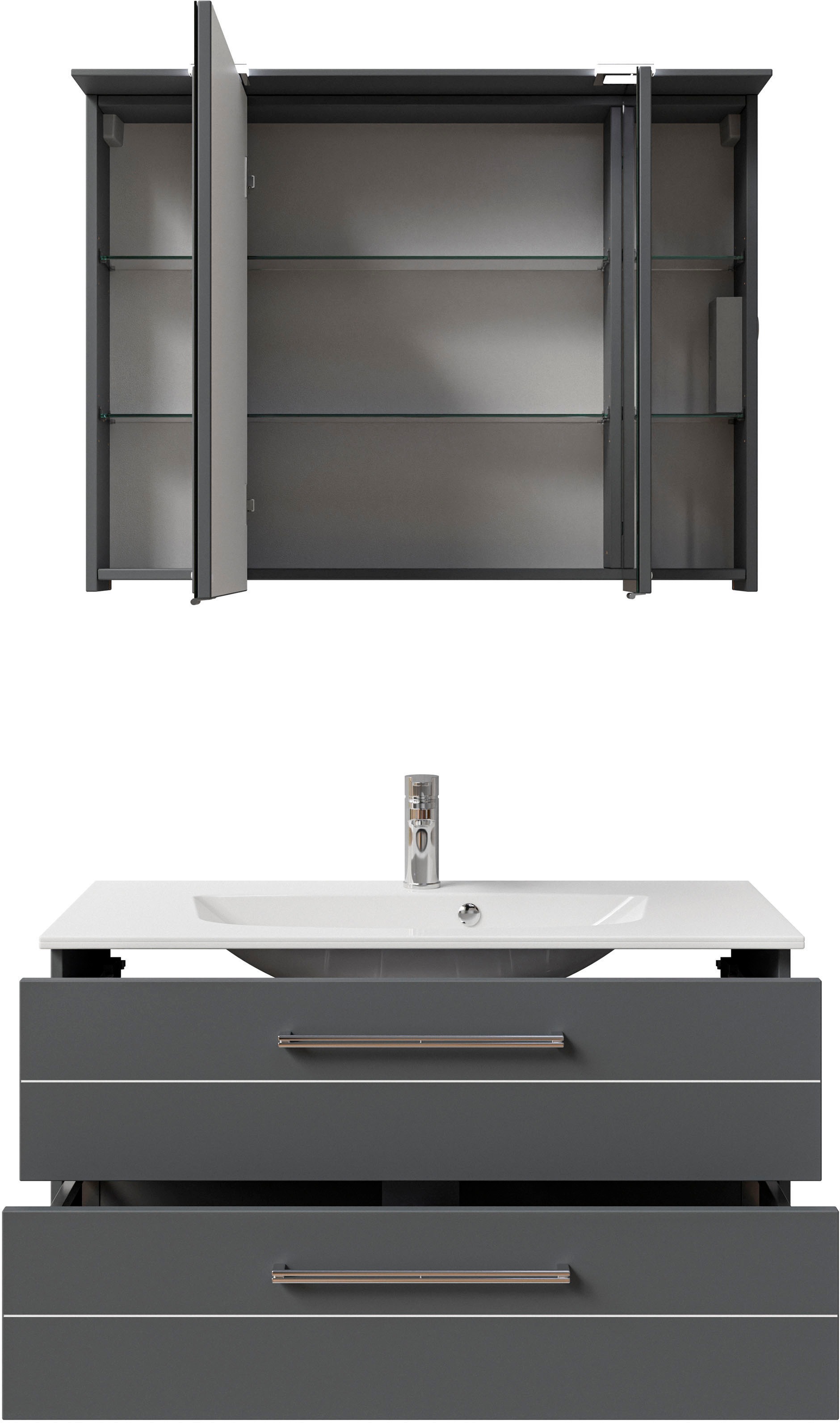 Thumbnail - Saphir Badmöbel-Set "Serie 6025 2-teilig Mineralmarmor-Waschtisch mit LED-Spiegelschrank" 2 Stk. tlg.