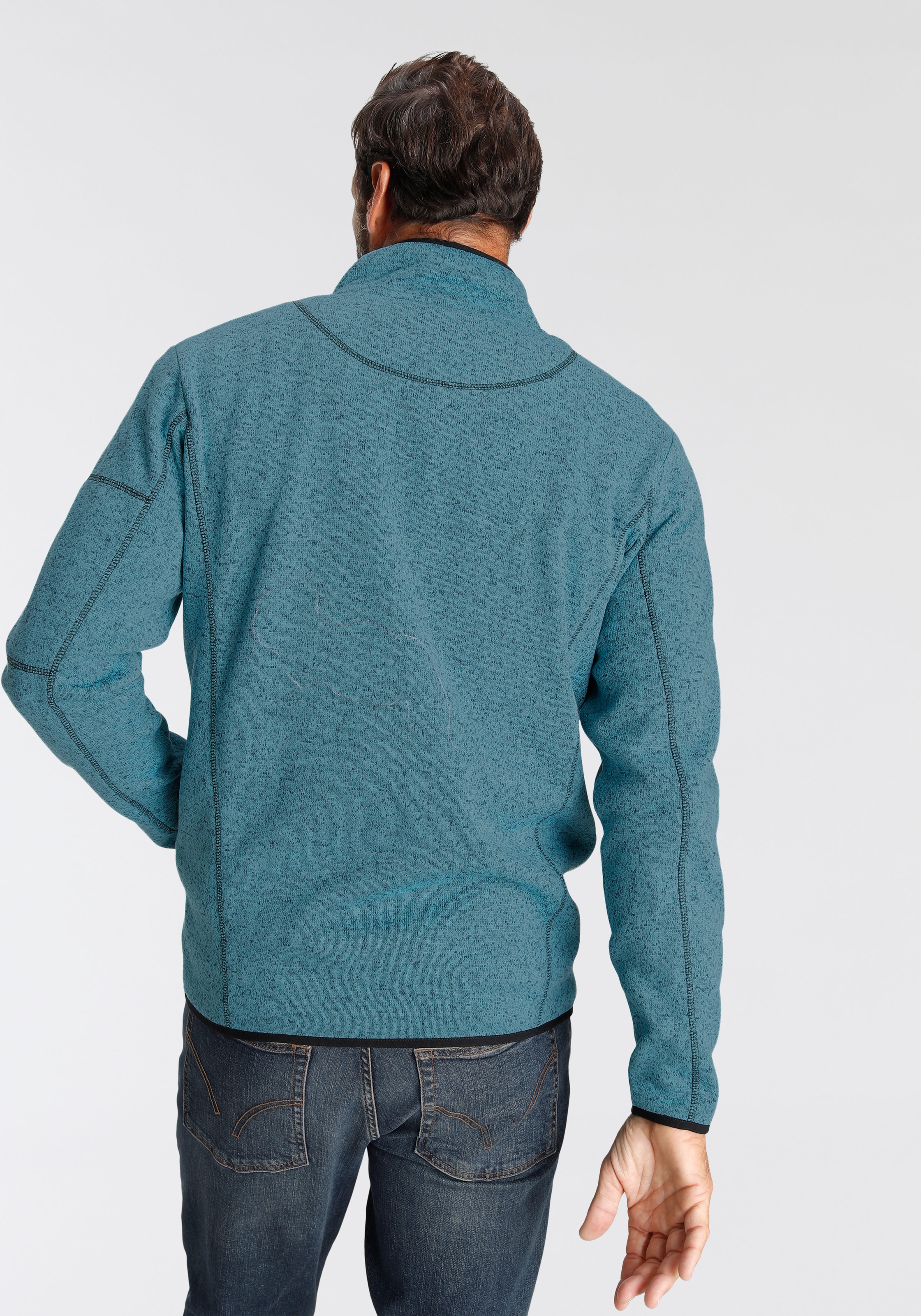 Strickfleecejacke MAN'S WORLD, Herren, Gr. M (48/50), blau (türkis melange), Obermaterial: 100% Polyester, normal, Jacken, für die Übergangszeit, mit Reißverschlusstaschen, mit Stehkragen, Topseller 3