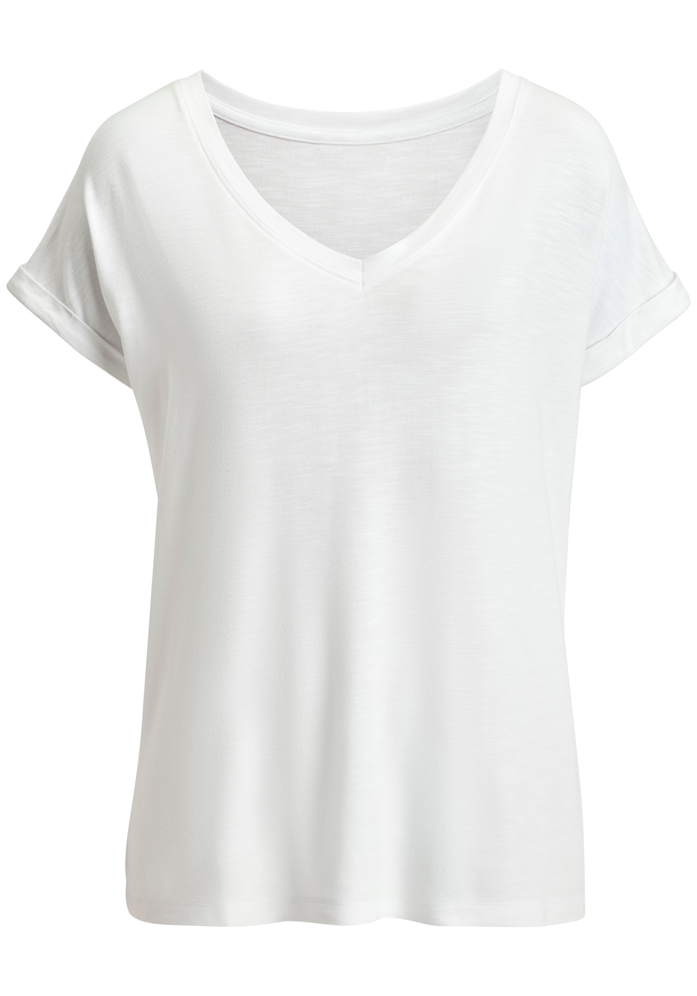 Beachtime V-Shirt »mit fixiertem Ärmelumschlag« 2 aus elastischer Viskose-Qualität