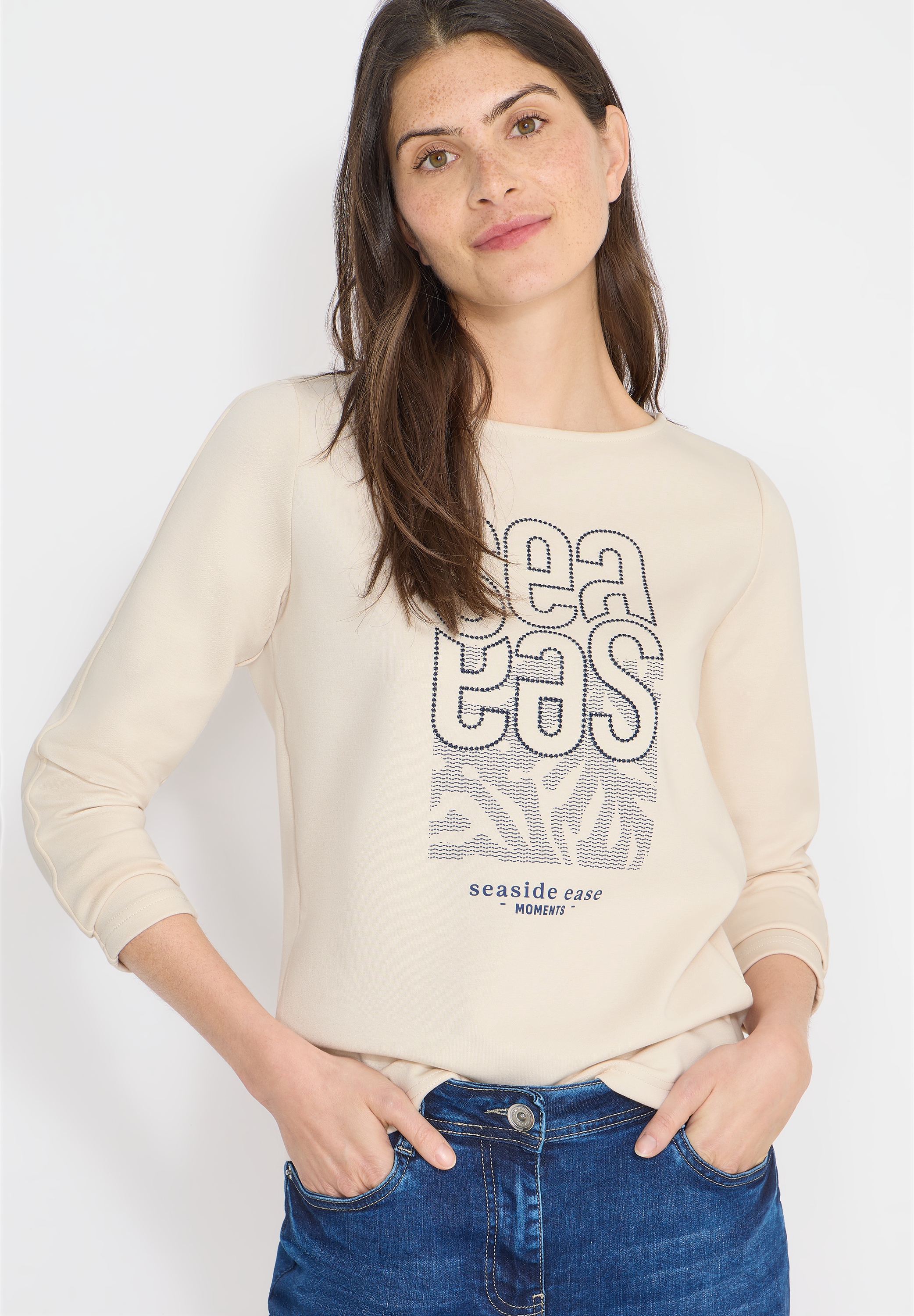 Cecil Langarmshirt modernes Front-Artwork mit Stickerei